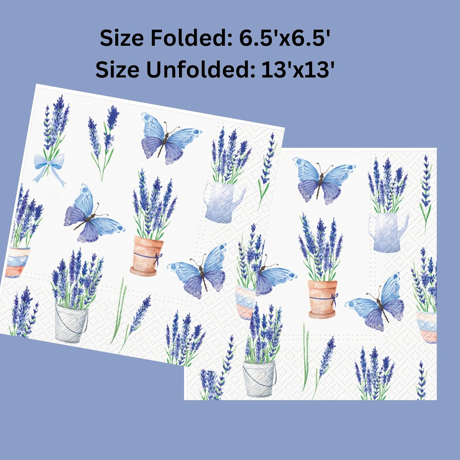 Servilletas de papel de 20 unidades, 13 x 13 pulgadas, servilletas de papel de 3 capas impresas de lavanda para arte, cena y fiesta, servilletas