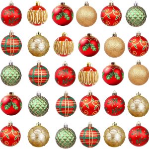 Juego de 30 bolas de Navidad para decoración de árbol de Navidad, 2.4 in, inastillables, adornos para árbol de Navidad, corona de Navidad y Juego de 30 bolas de Navidad para decoración de árbol de Navidad, 2.4 in, inastillables, adornos para árbol de Navidad, corona de Navidad y