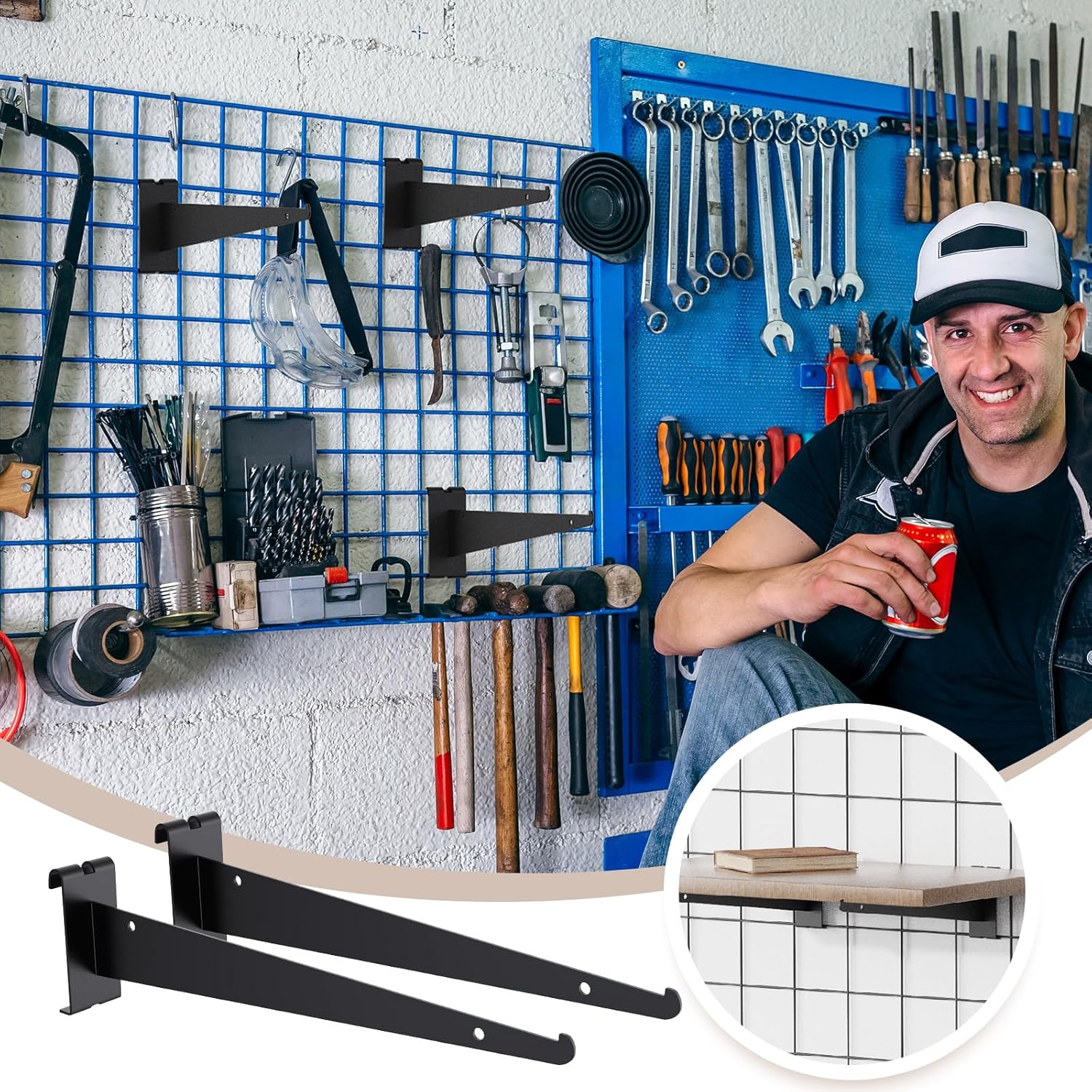 10 soportes de estante de pared de rejilla de 12 pulgadas, soportes negros para estante de pared de rejilla con borde resistente, accesorios de