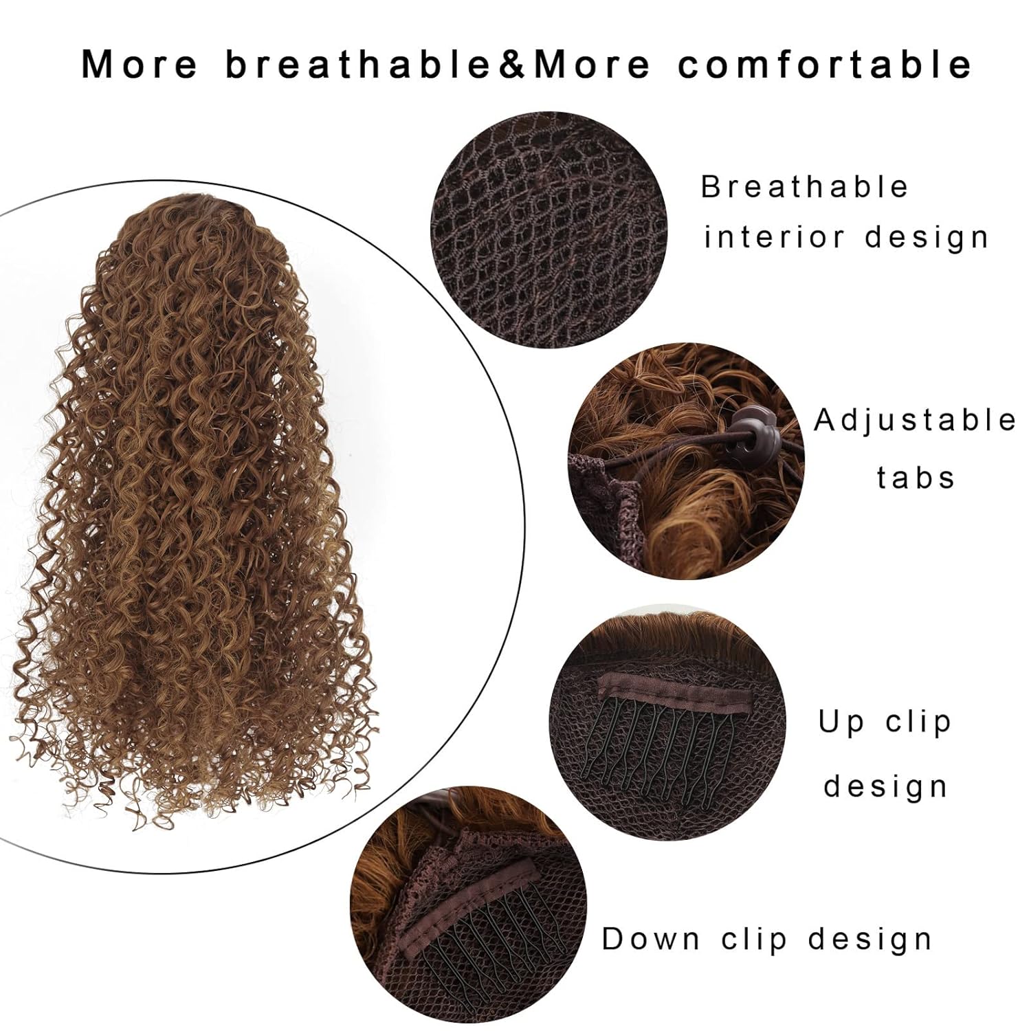 Cola de caballo rizada y ondulada con cordón, color rubio oscuro, pieza de cabello sintético natural, con clip, extensiones de cola de caballo