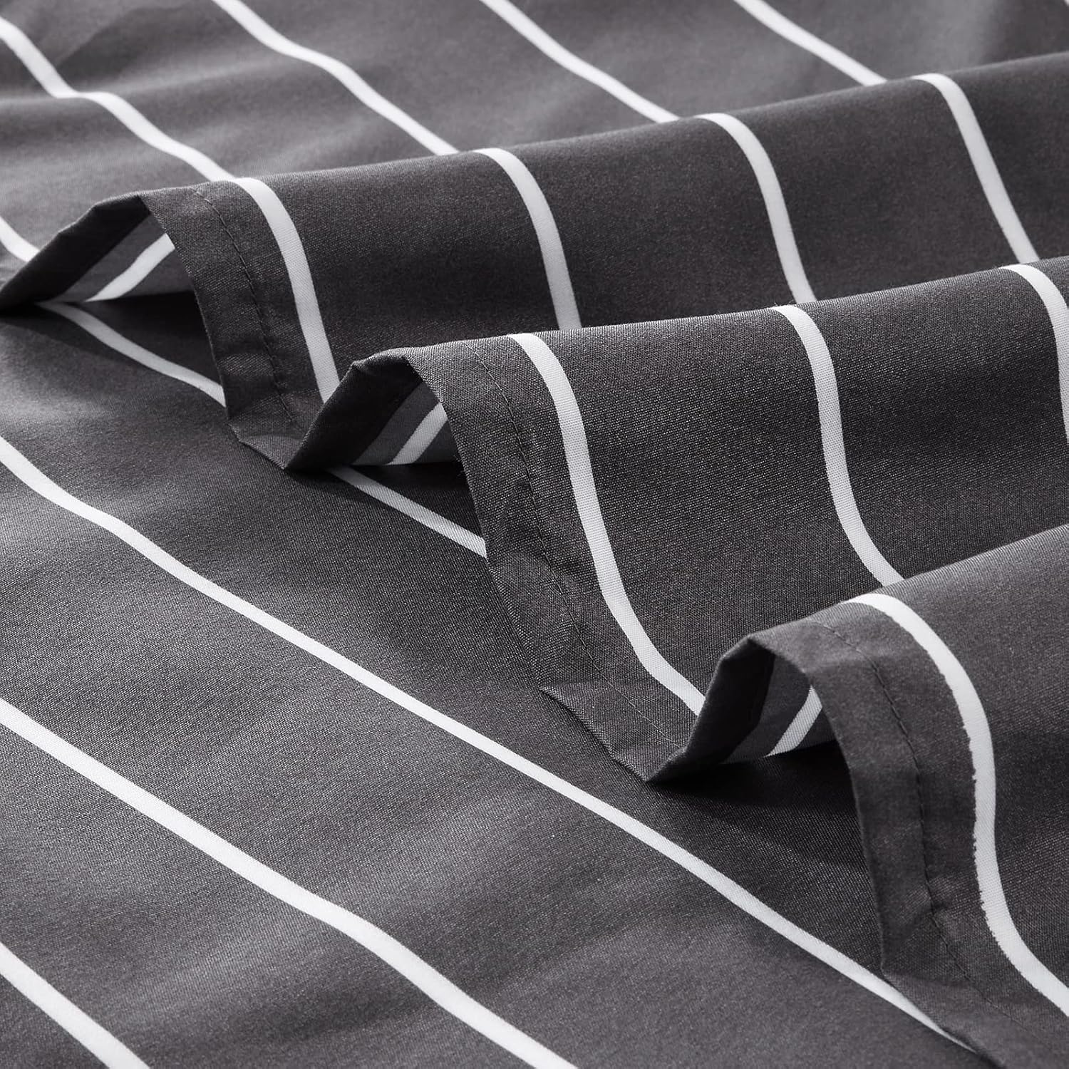 Homiest Juego de sábanas de microfibra de 4 piezas en blanco y negro, tamaño matrimonial, sábanas de rayas horizontales, lindo juego de ropa de cama