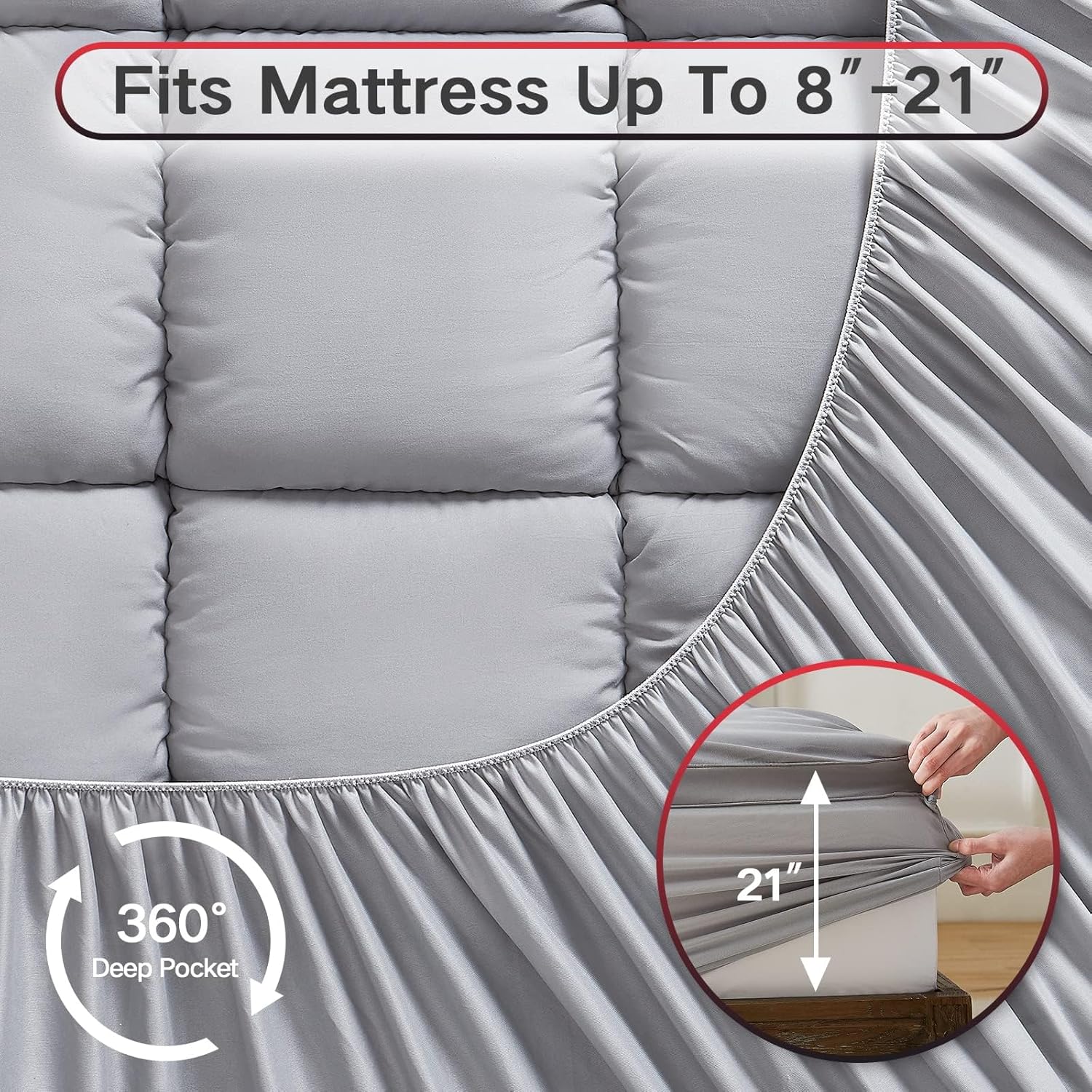 Homemate Cubrecolchón tamaño individual XL, 1800 hilos, refrescante, para sueño profundo, extra grueso, relleno alternativo de plumón de nieve 3D,
