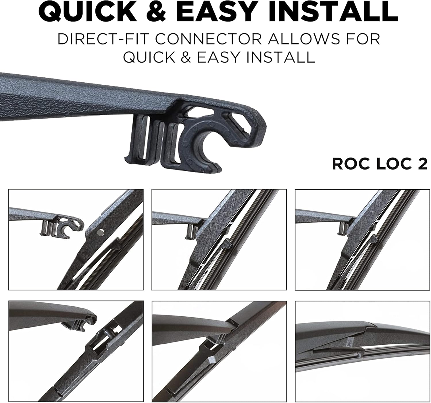 AutoTex QFR-12B ajuste rápido, color negro. Roc-Loc 3 – Escobilla de limpiaparabrisas trasero de ajuste rápido de 12pulgadas, compatible con Roc-Loc