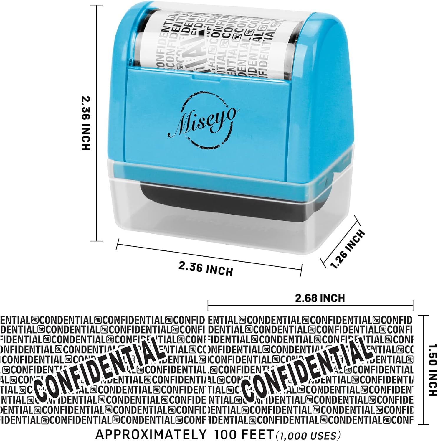Miseyo Protección contra robo de identidad sellos anchos y mini de rodillo (azul) para privacidad de identificación de código de barras de datos con