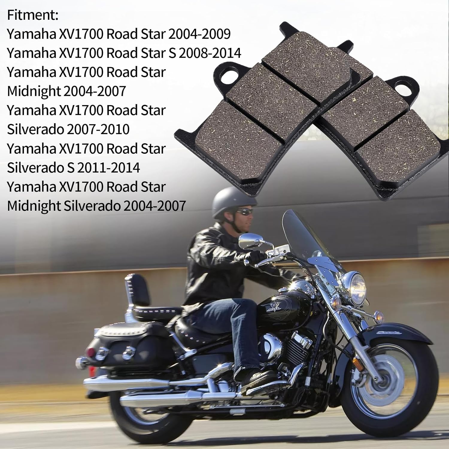 SOLLON Pastillas de freno delanteras y traseras para Yamaha XV1700 RoadStar 2004-2009, XV1700 Road Star Midnight Silverado 2004-2007, XV1700
