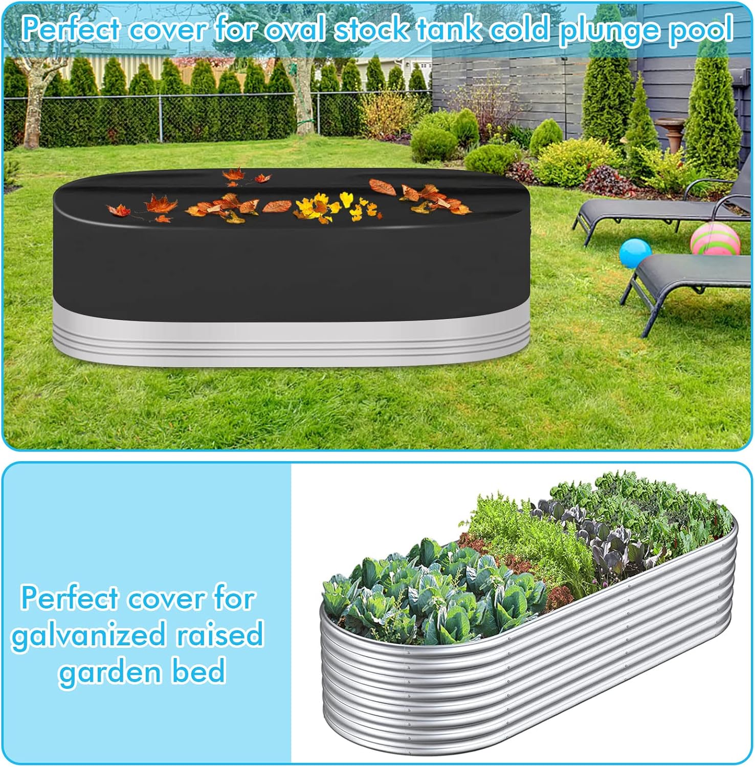 Cubierta ovalada para piscina de 8 pies, poliéster Oxford resistente al agua 420D, tanque de stock de extremo redondo, cubierta de piscina para
