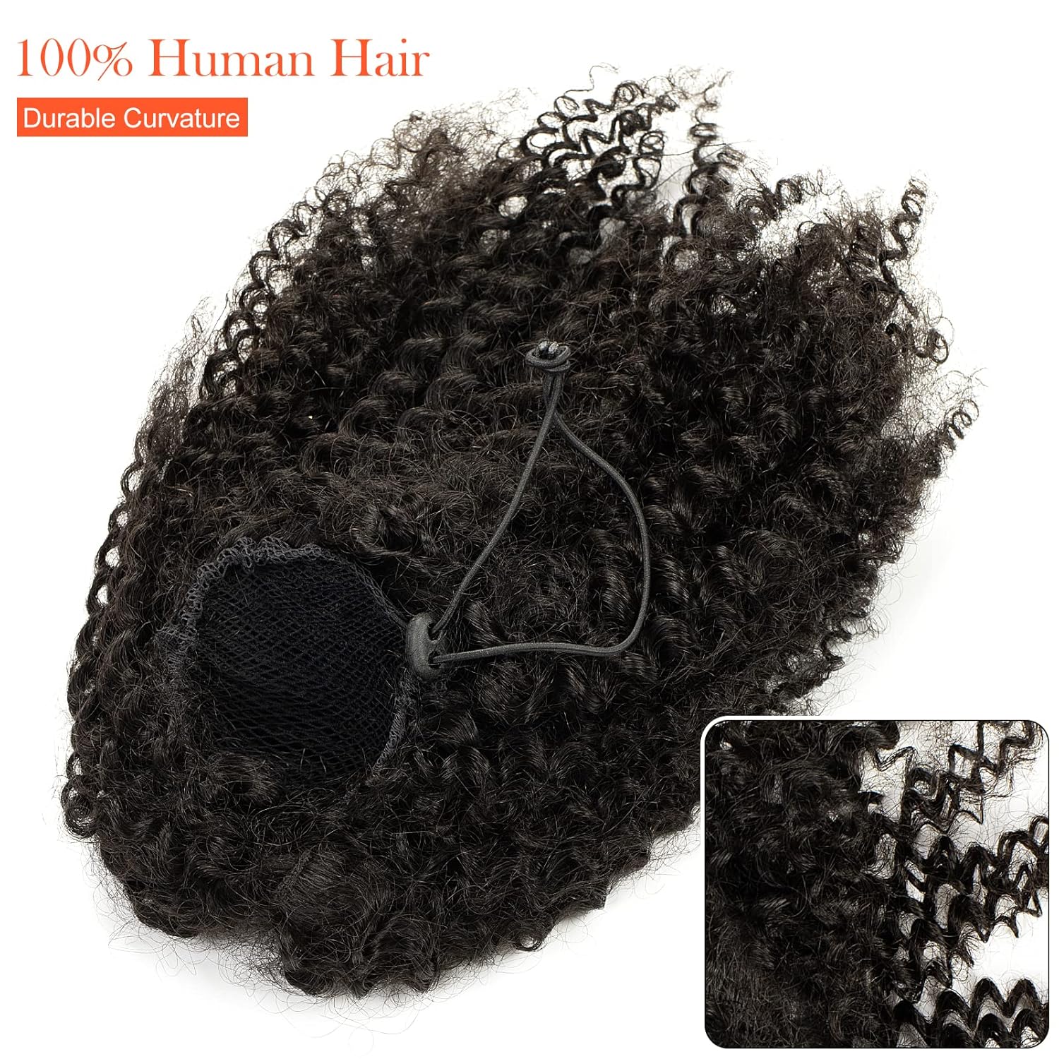 Lacer Cola de caballo larga rizada para mujeres negras, 100% cabello humano real, 3B 3C, estilo protector, cordón, extensiones de cabello con clip,