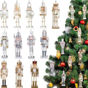 Juego de 48 adornos de cascanueces de Navidad, adornos de Navidad para rey y soldado, adornos de Navidad colgantes dorados y plateados con Juego de 48 adornos de cascanueces de Navidad, adornos de Navidad para rey y soldado, adornos de Navidad colgantes dorados y plateados con