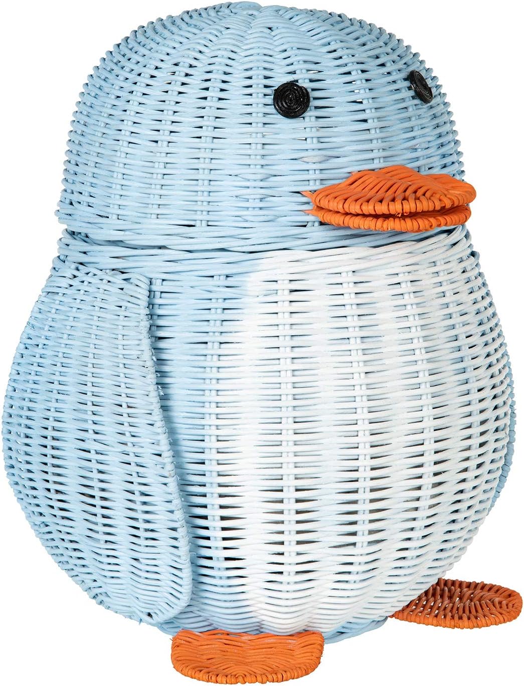 KOUBOO Pingüino de mimbre, cesta de almacenamiento multicolor azul y blanco