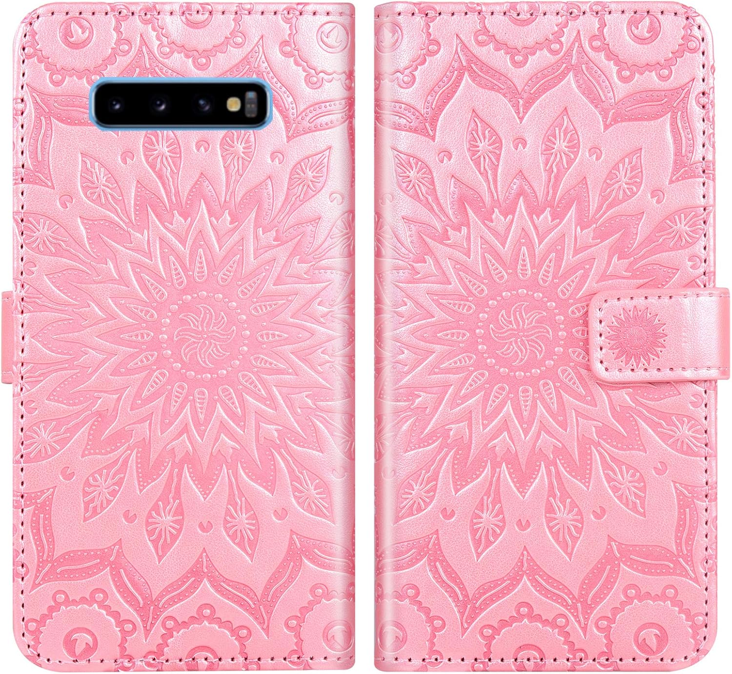 Asuwish Funda de teléfono para Samsung Galaxy S10 Plus con protector de pantalla de vidrio templado, funda delgada de cuero con soporte para