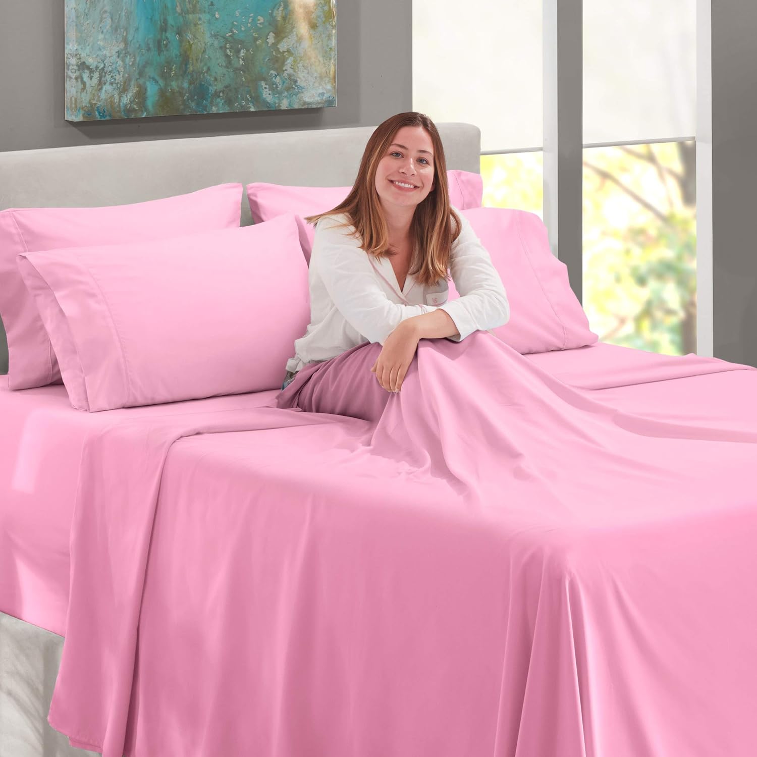 Nestl Bedding – Sábanas de bolsillo extraprofunda con 6 piezas, para colchones de 18 a 24.0 pulgadas, sábanas de cama ultraprofundas de hotel