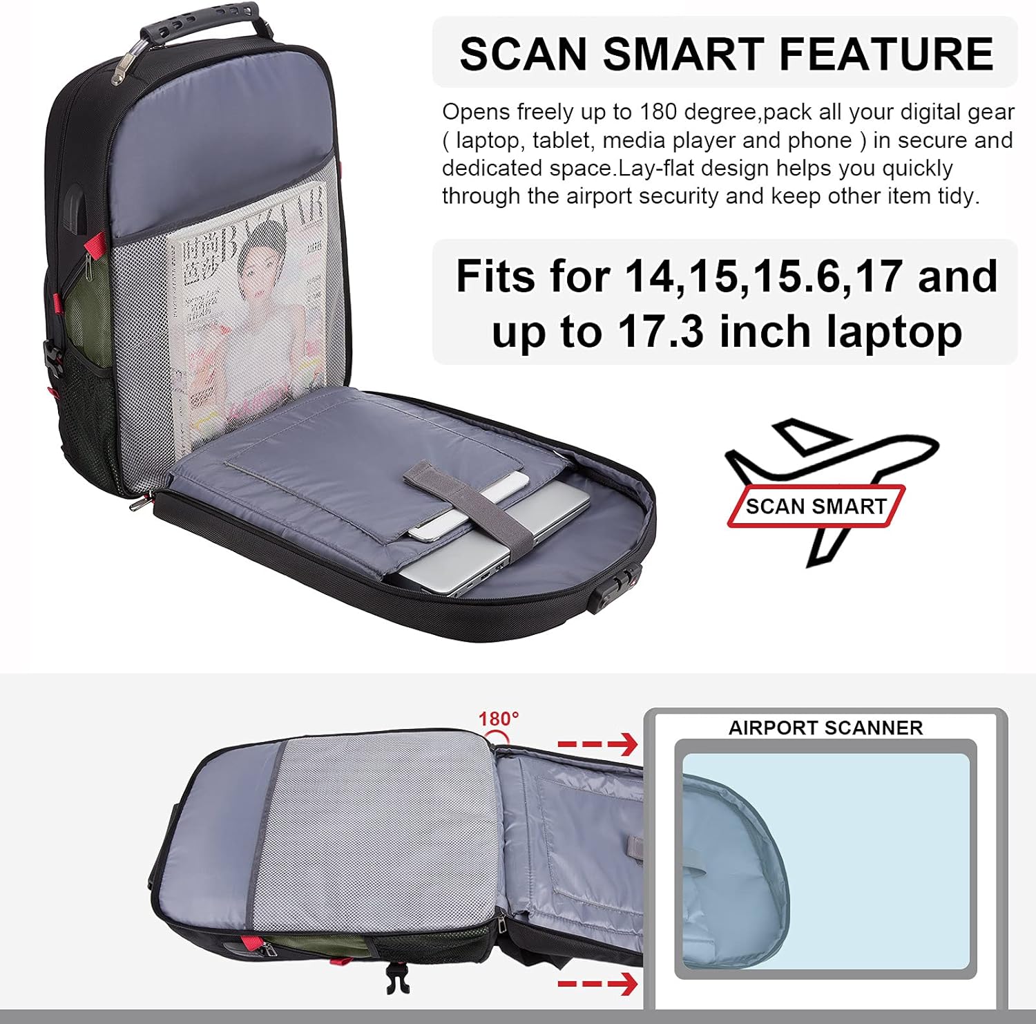 Mochila grande de viaje y para laptop, es impermeable, antirrobo, con cerradura y puerto de carga USB, para negocios, escuela, universidad, para