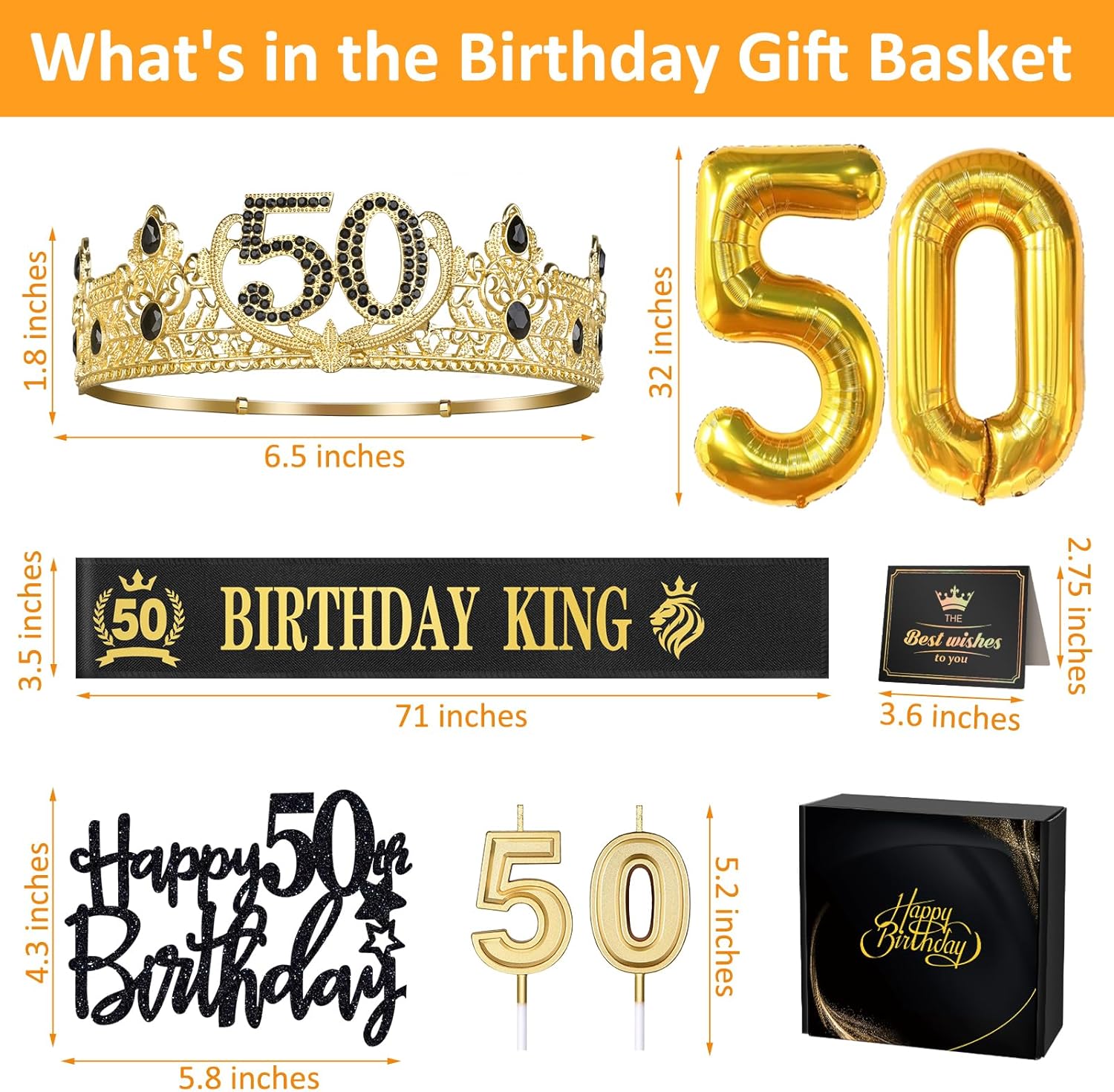 Regalos de cumpleaños 50 para hombres, decoraciones de cumpleaños 50 para hombres, corona de rey de 50 cumpleaños y banda de rey de cumpleaños 50,