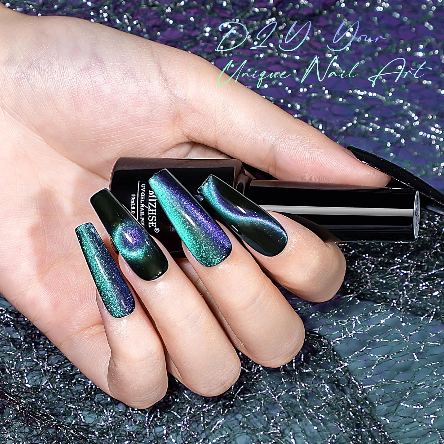 MIZHSE Chameleon – Esmalte de gel 9D de ojo de gato, 0.3 onzas líquidas, gel magnético holográfico de ojo de gato, galaxia holográfica, juego de