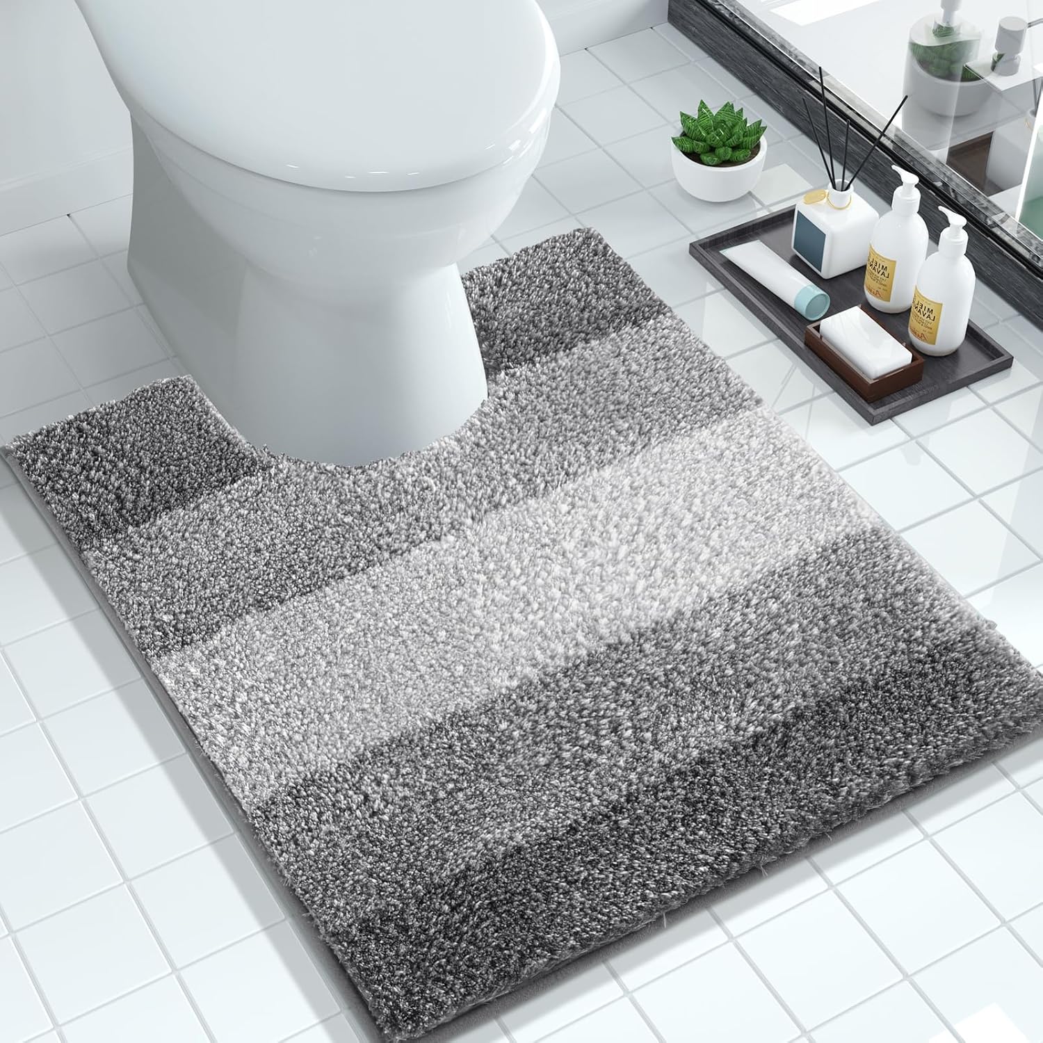 Yimobra Flufyy – Alfombras de baño de lujo en forma de U, extra suaves y absorbentes, de microfibra para inodoro, tapete de baño de felpa lanudo