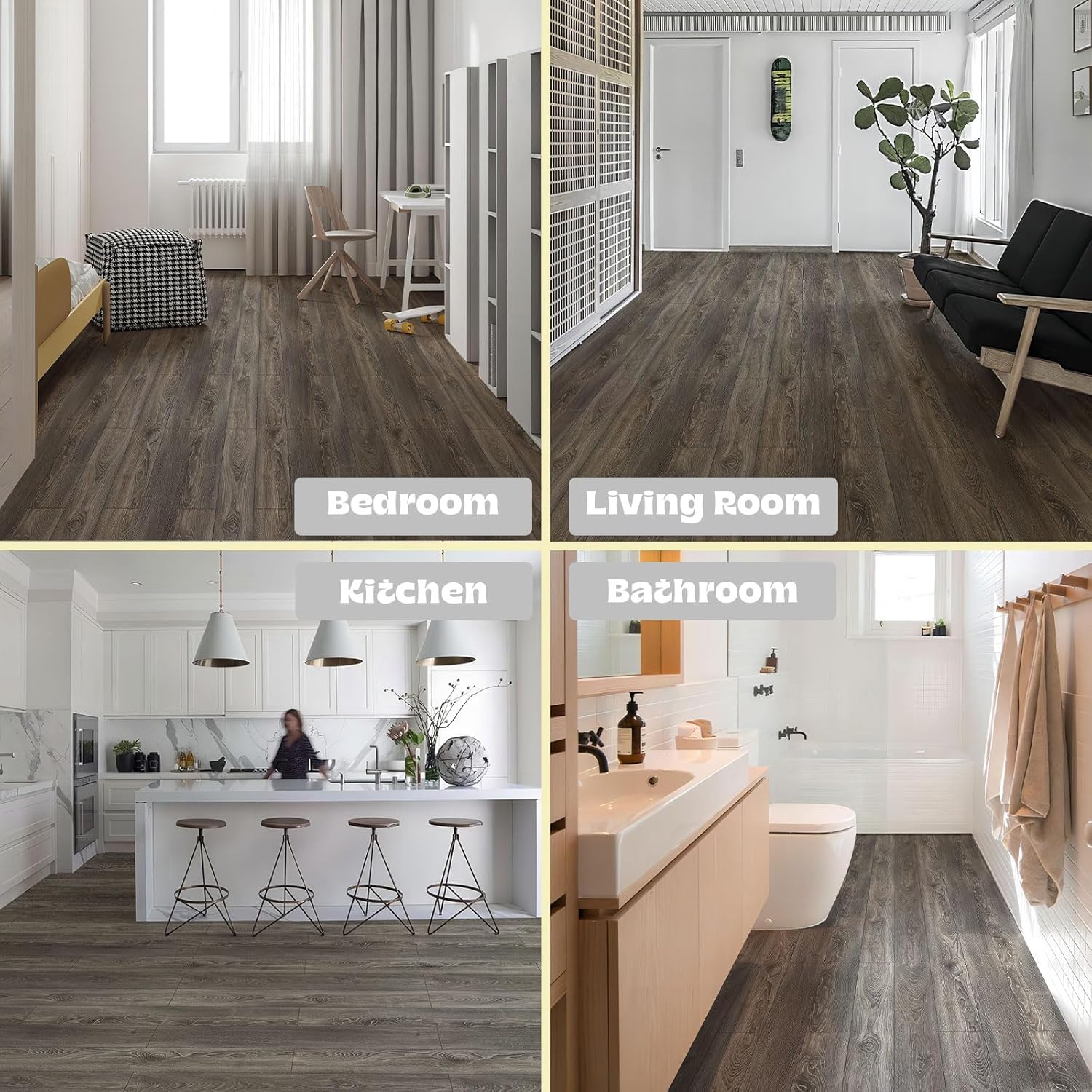 Oxdigi Azulejos de suelo de 36 x 6 x 6 x 72 paquetes108 pies cuadrados, suelo de tablones de madera grueso, autoadhesivo, impermeable, para cocina,