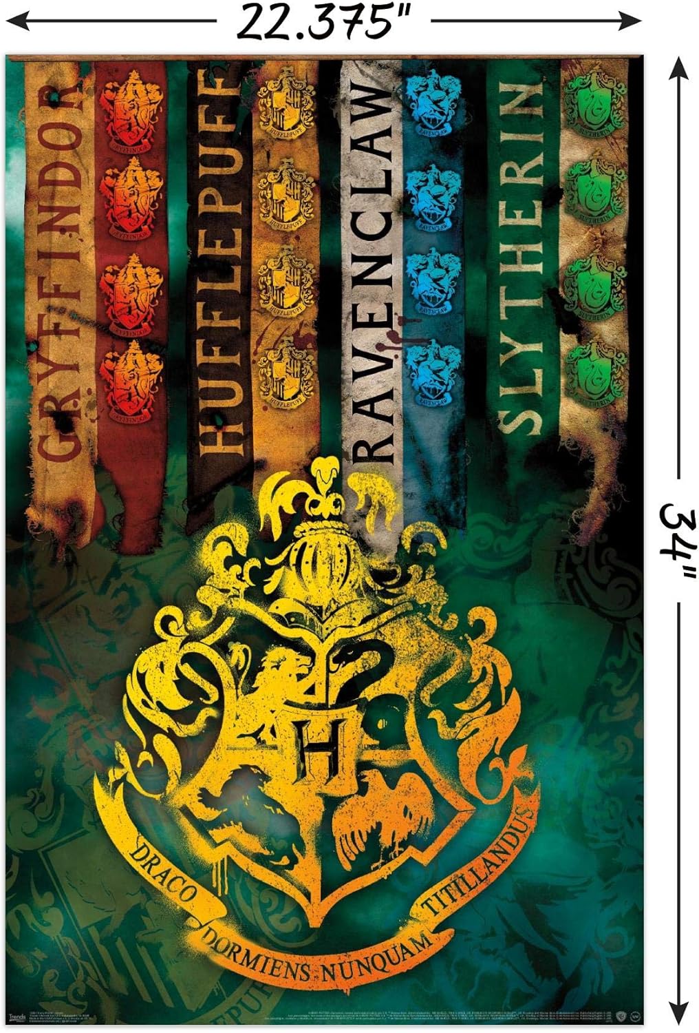 Trends International The Wizarding World Harry Potter – Póster de pared con escudo de casa, 22.375 x 34 pulgadas, paquete de póster y clip