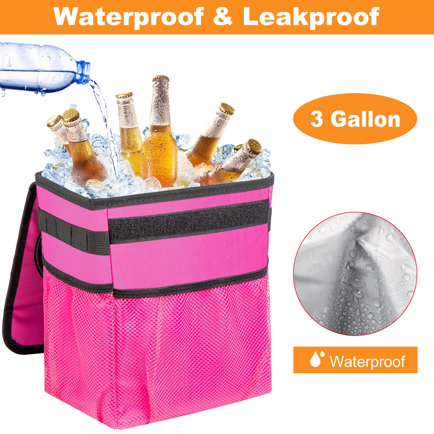 Basurero plegable para automóvil, a prueba de fugas, 2.3 galones, color rosa