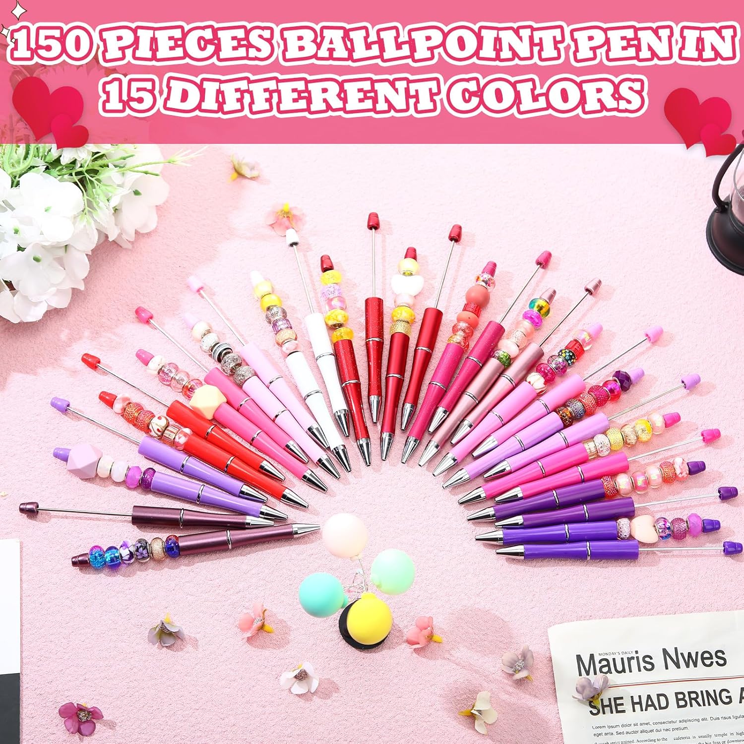 150 bolígrafos de plástico con cuentas a granel, bolígrafo de cuentas surtidas, bolígrafos de cuentas de tinta negra, regalo para niños,