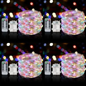 4 luces de hadas que funcionan con pilas, 8 modos de iluminación, 50 LED, 16.4 pies, cadena de luces de alambre plateado, función de temporizador y 4 luces de hadas que funcionan con pilas, 8 modos de iluminación, 50 LED, 16.4 pies, cadena de luces de alambre plateado, función de temporizador y