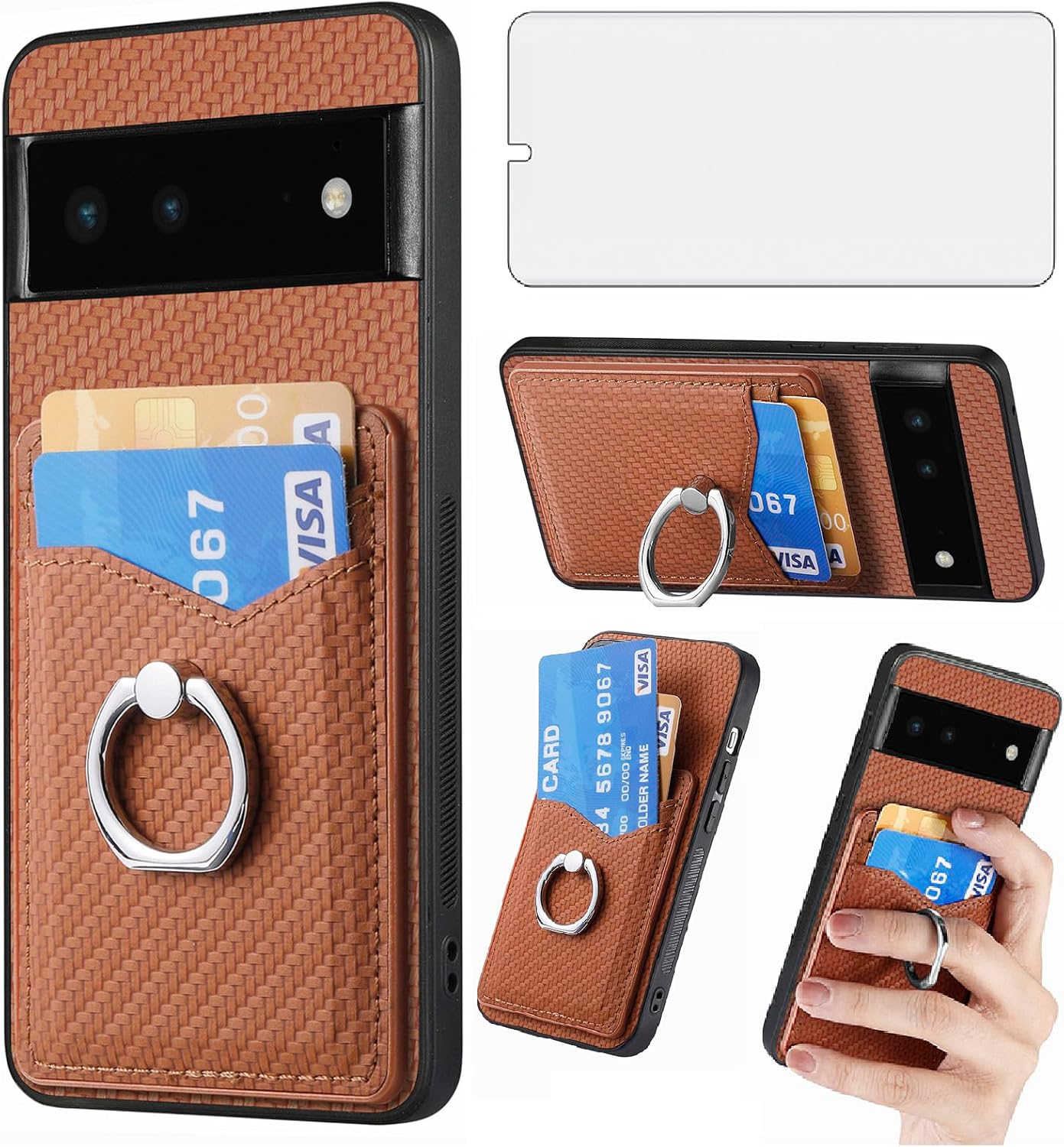 Asuwish Funda de teléfono para Google Pixel 6 Funda tipo cartera con protector de pantalla de vidrio templado y soporte de anillo delgado, soporte