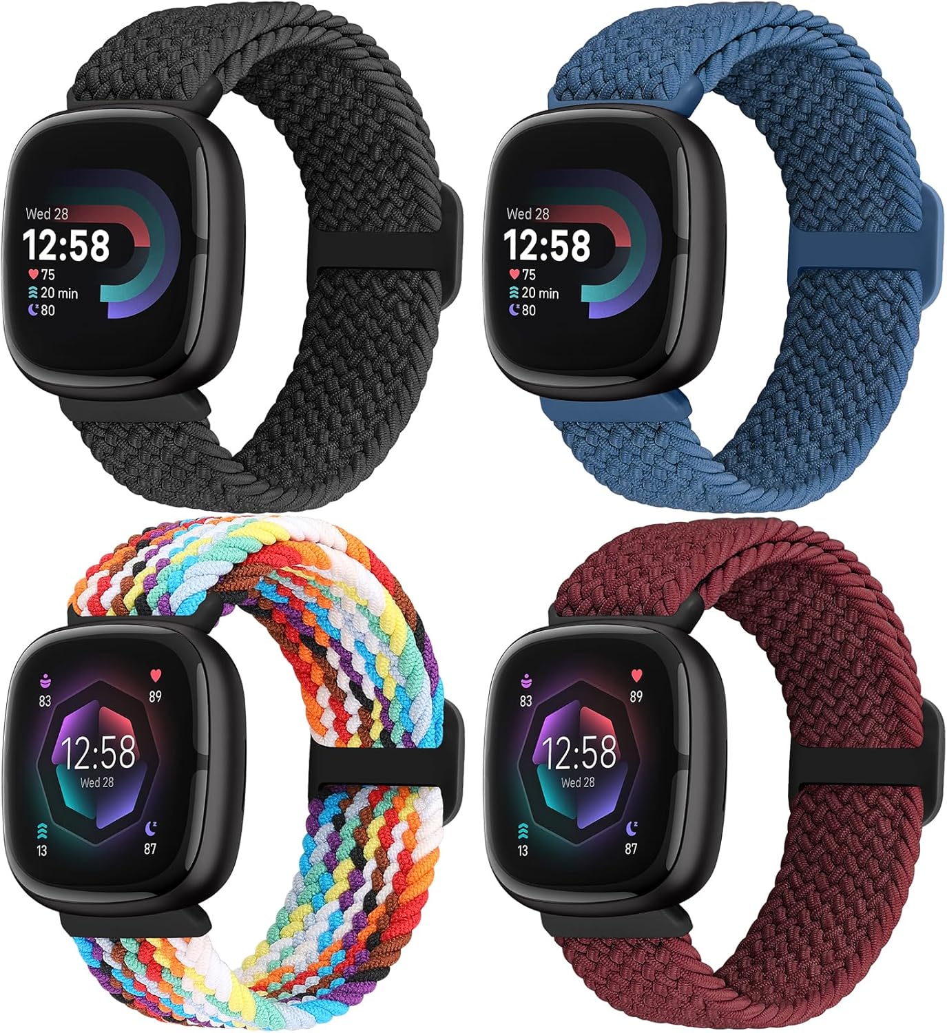 Correa elástica trenzada Solo Loop compatible con Fitbit Versa 4Fitbit Sense 2Fitbit Versa 3Fitbit Sense, correas elásticas de nailon deportivo para