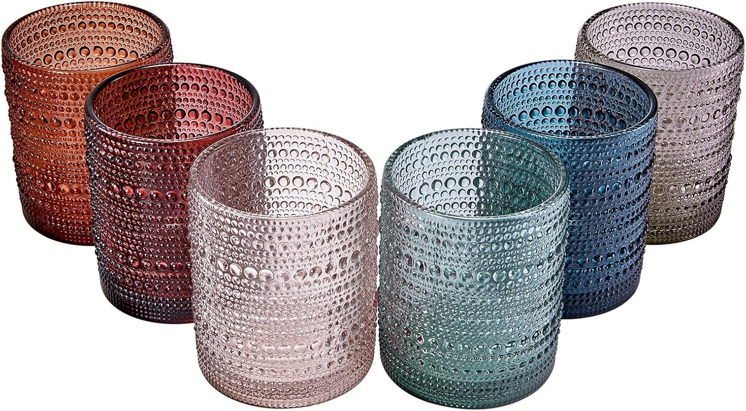 Khen Juego de 6 vasos con cuentas, diseño vintage de hobnail de 11 onzas, diseño de burbujas apagadas para whisky, anticuado, diseño en relieve,