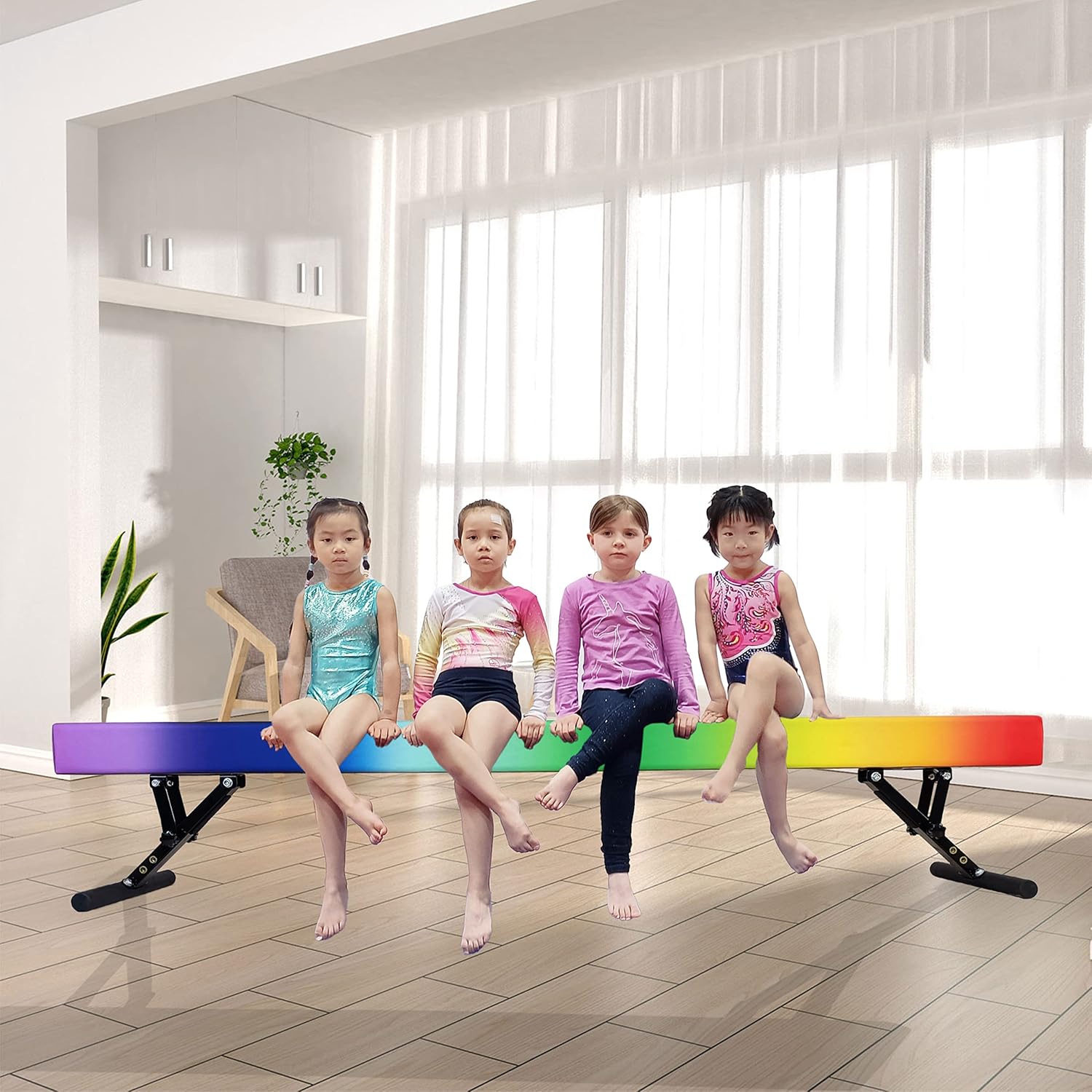 Viga de equilibrio ajustable para niños, haz de gimnasia de 8 pies, haz de piso alto e inferior para centro de gimnasia, equipo de gimnasia para