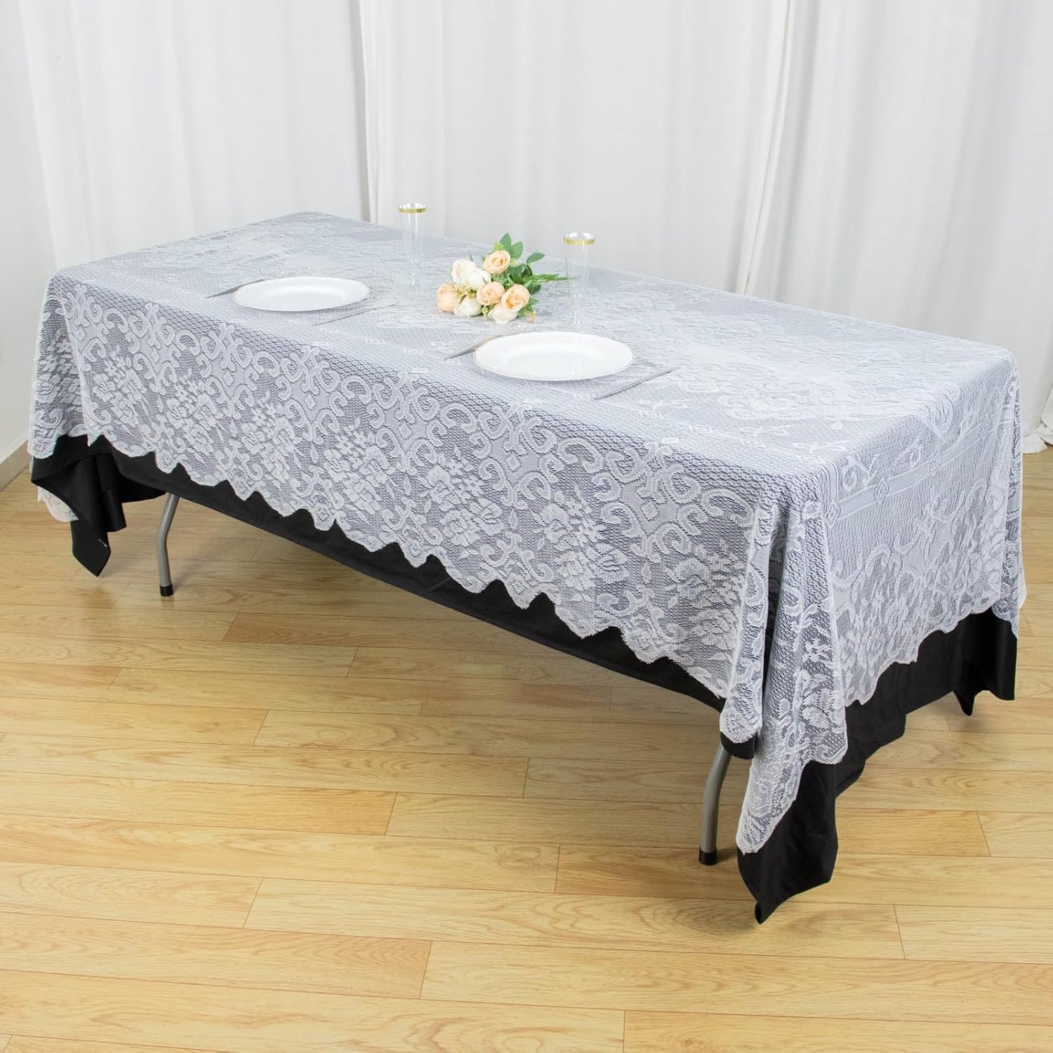 Efavormart – Mantel rectangular oblongo, de encaje blanco de primera calidad, de 60 x 108 pulgadas, para banquetes, fiestas, bodas, eventos,