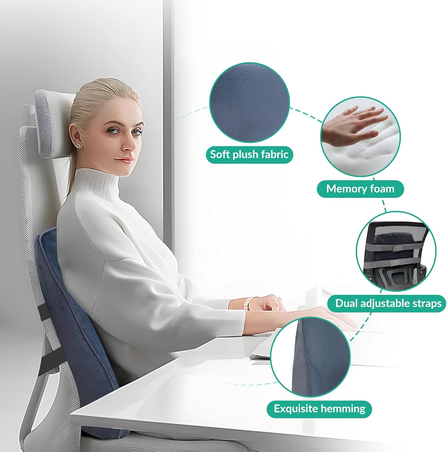 Snailax Almohada de apoyo lumbar calentada para silla de oficina, almohada de apoyo de espalda para automóvil con vibración, soporte de silla para