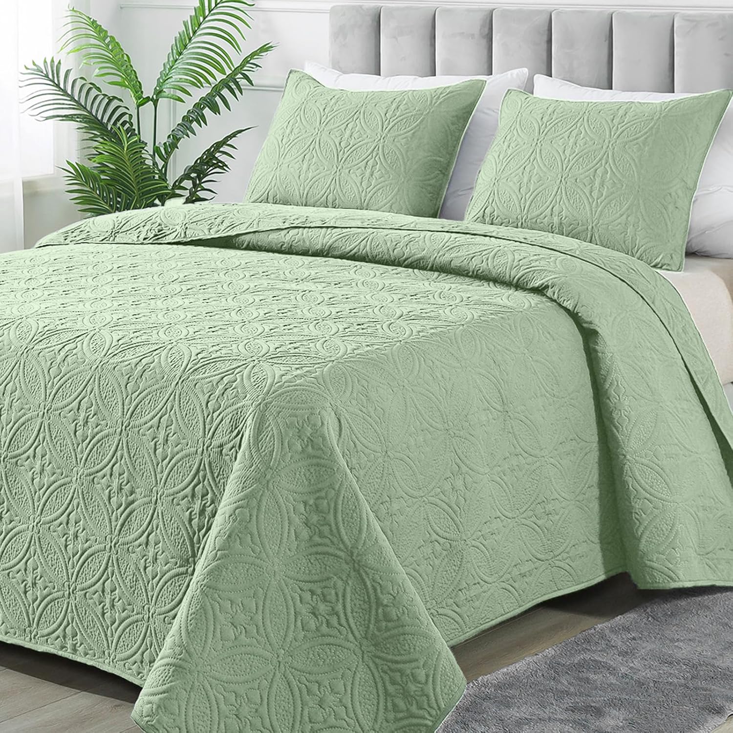 SameBed Juego de edredón tamaño matrimonialqueen con fundas de almohada, colcha acolchada para todas las estaciones, edredón clásico con patrón de