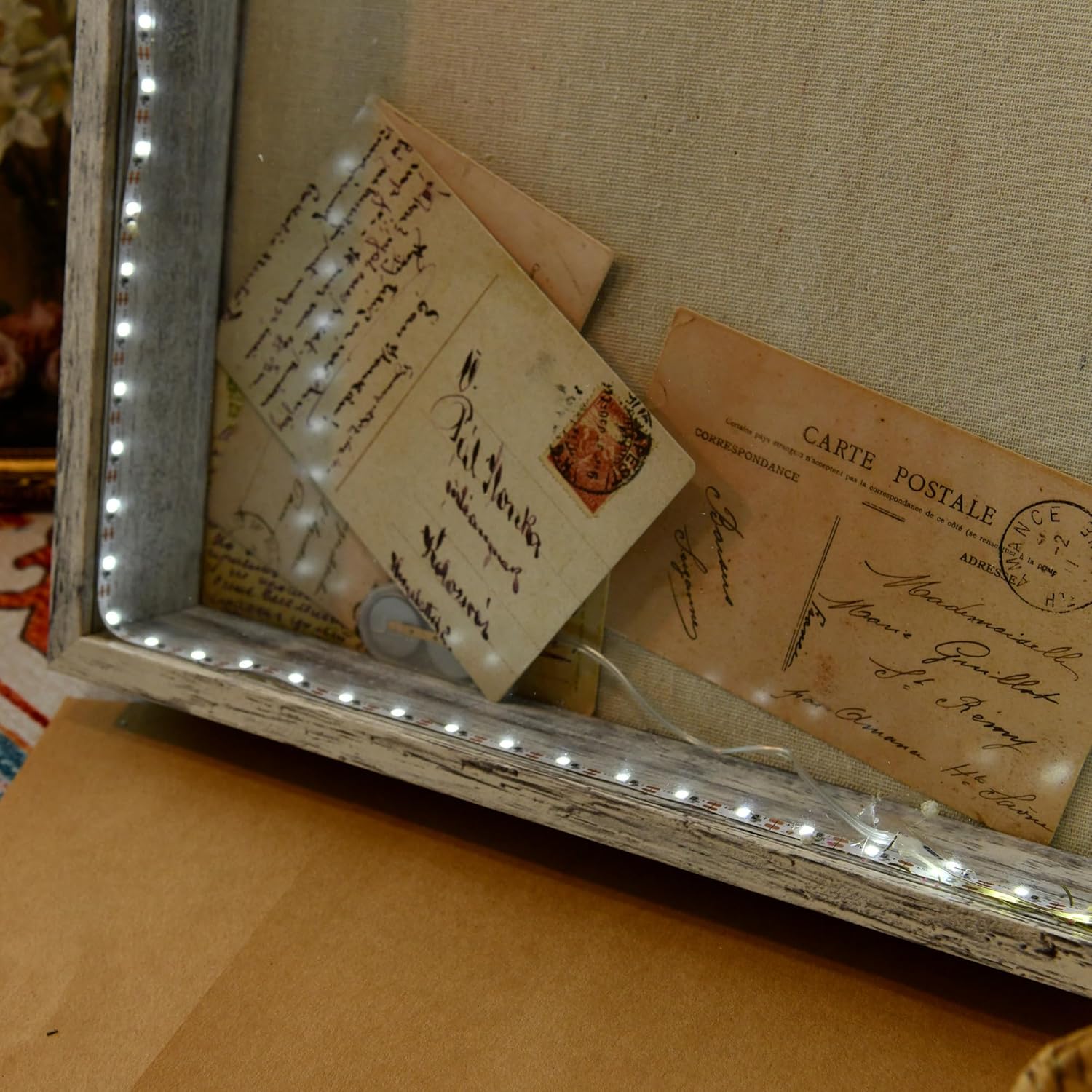 Caja de sombra profunda con vitrina colgante de luz, caja de memoria de madera, marco de fotos, caja de recuerdos para pared y mesa, boletos de