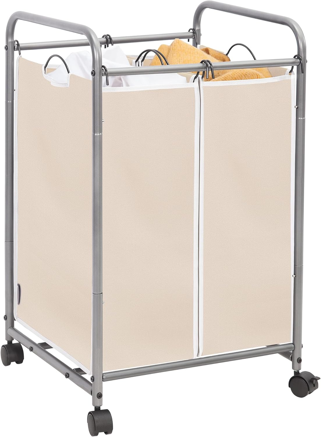 STORAGE MANIAC Clasificador de ropa sucia de 2 secciones, cesta de lavandería de 90 L con ruedas, clasificador de cestas de lavandería, cesta