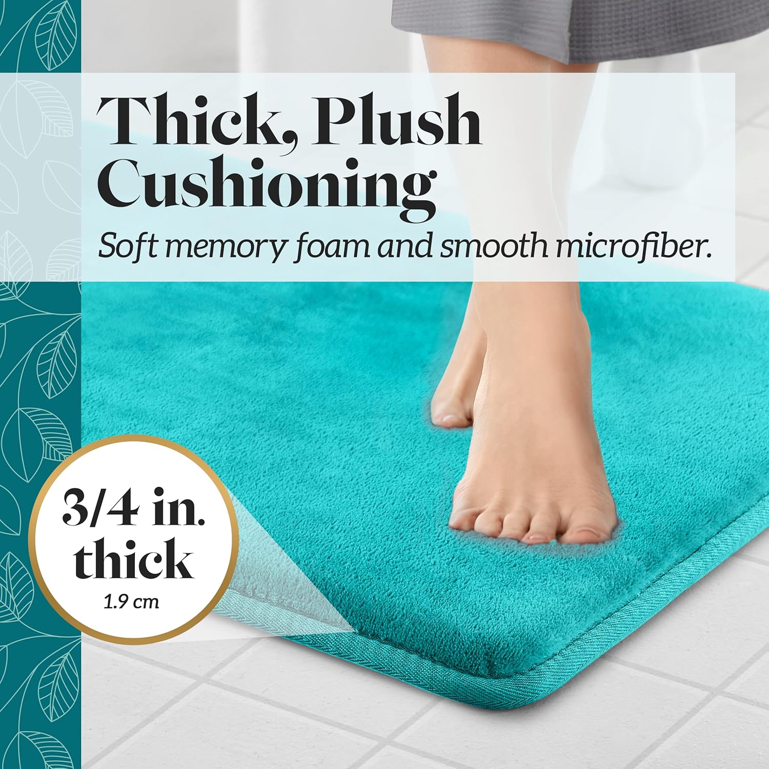 Genteele – Tapetes de baño antideslizantes, color verde azulado, 20 x 32 pulgadas y de secado rápido, alfombras de espuma viscoelástica