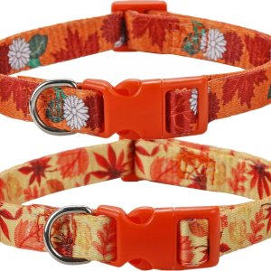 Collar de otoño para perros pequeños, paquete de 2 collares de perro de Acción de Gracias con patrón de arce y flores, ajustable y suave de llevar, Collar de otoño para perros pequeños, paquete de 2 collares de perro de Acción de Gracias con patrón de arce y flores, ajustable y suave de llevar,