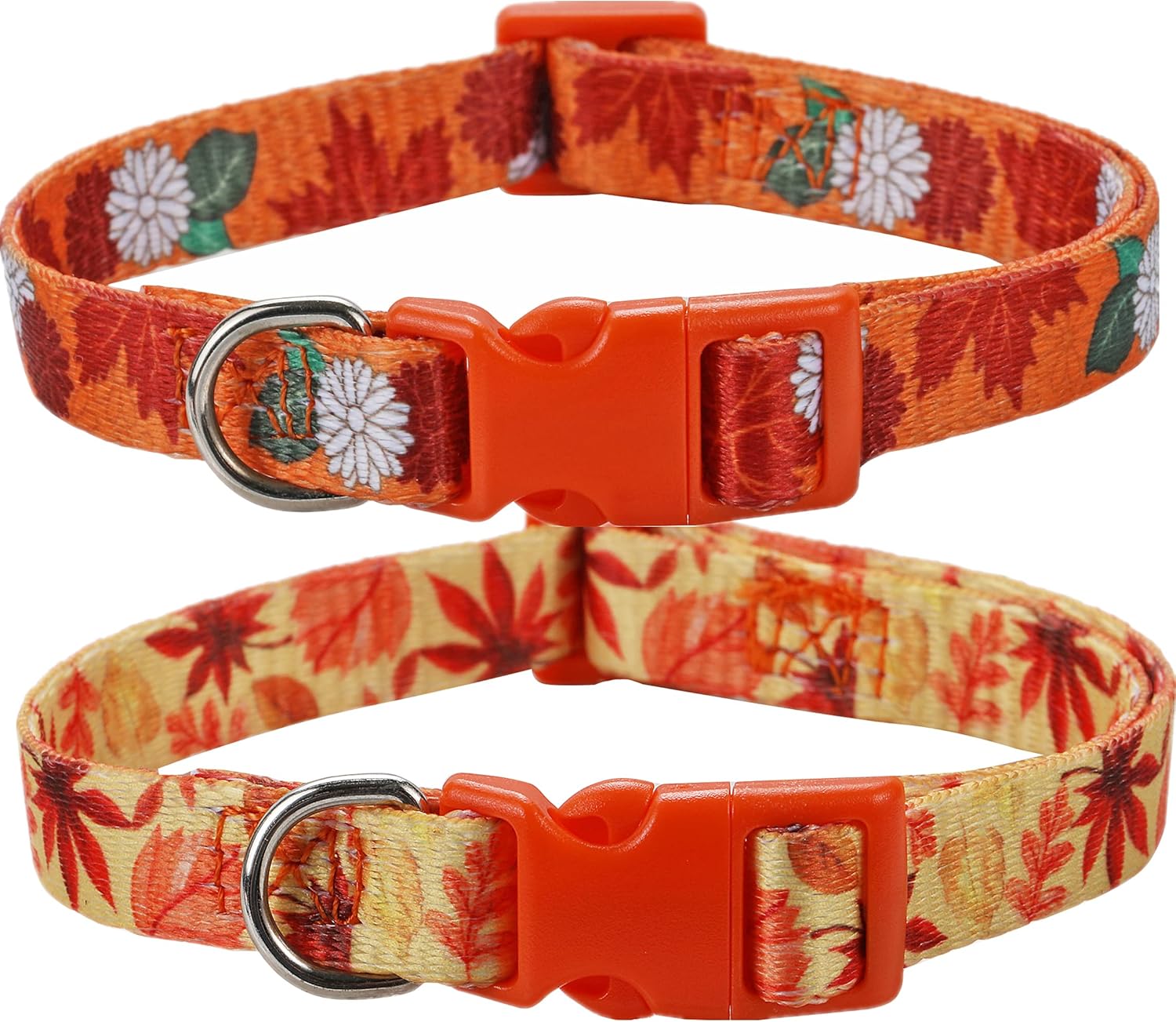 Collar de otoño para perros pequeños, paquete de 2 collares de perro de Acción de Gracias con patrón de arce y flores, ajustable y suave de llevar,