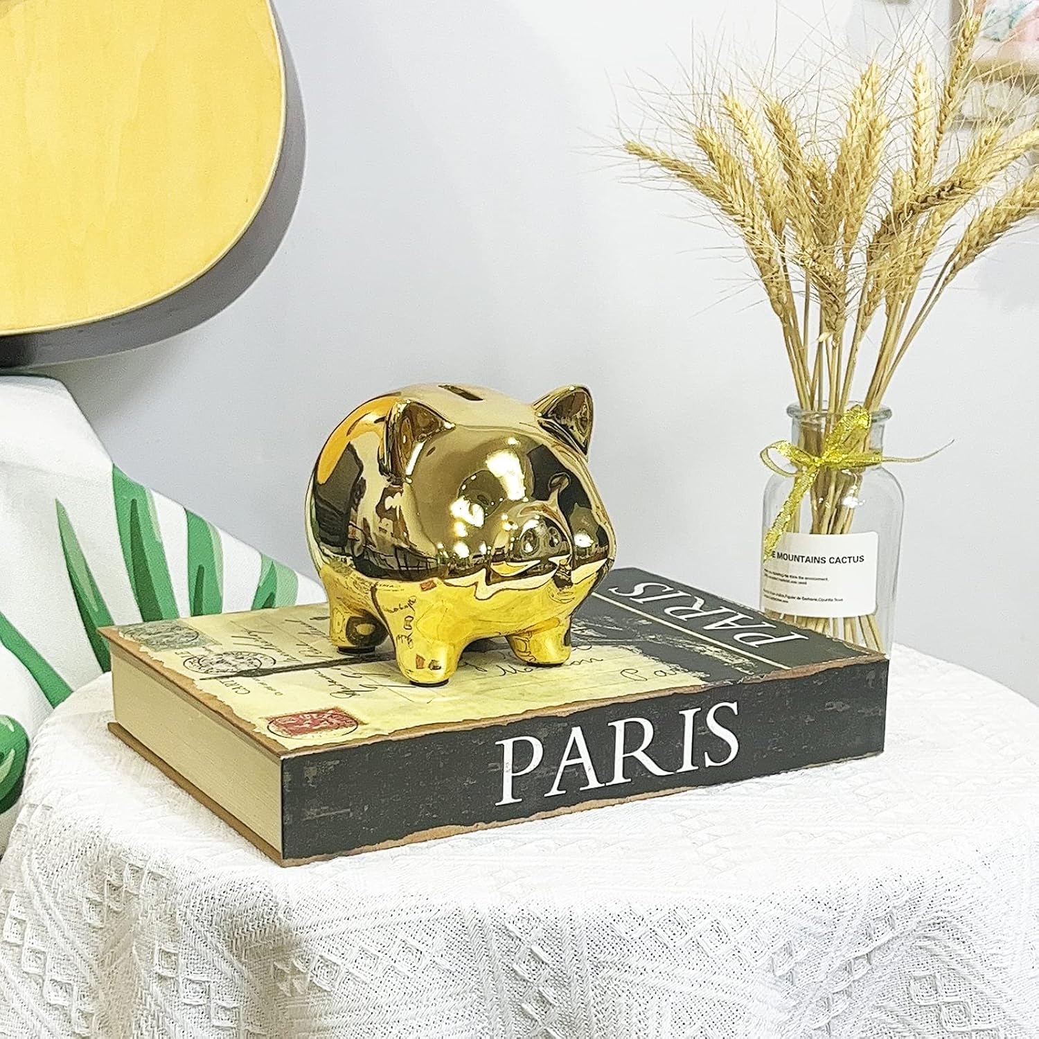 Ceramics Pig Piggy Bank for Adults, Saving Money Bank for Kids, Cute Coin Bank Decorative for Home, Kid’s Birthday Gifts (AGold -Piggy1)