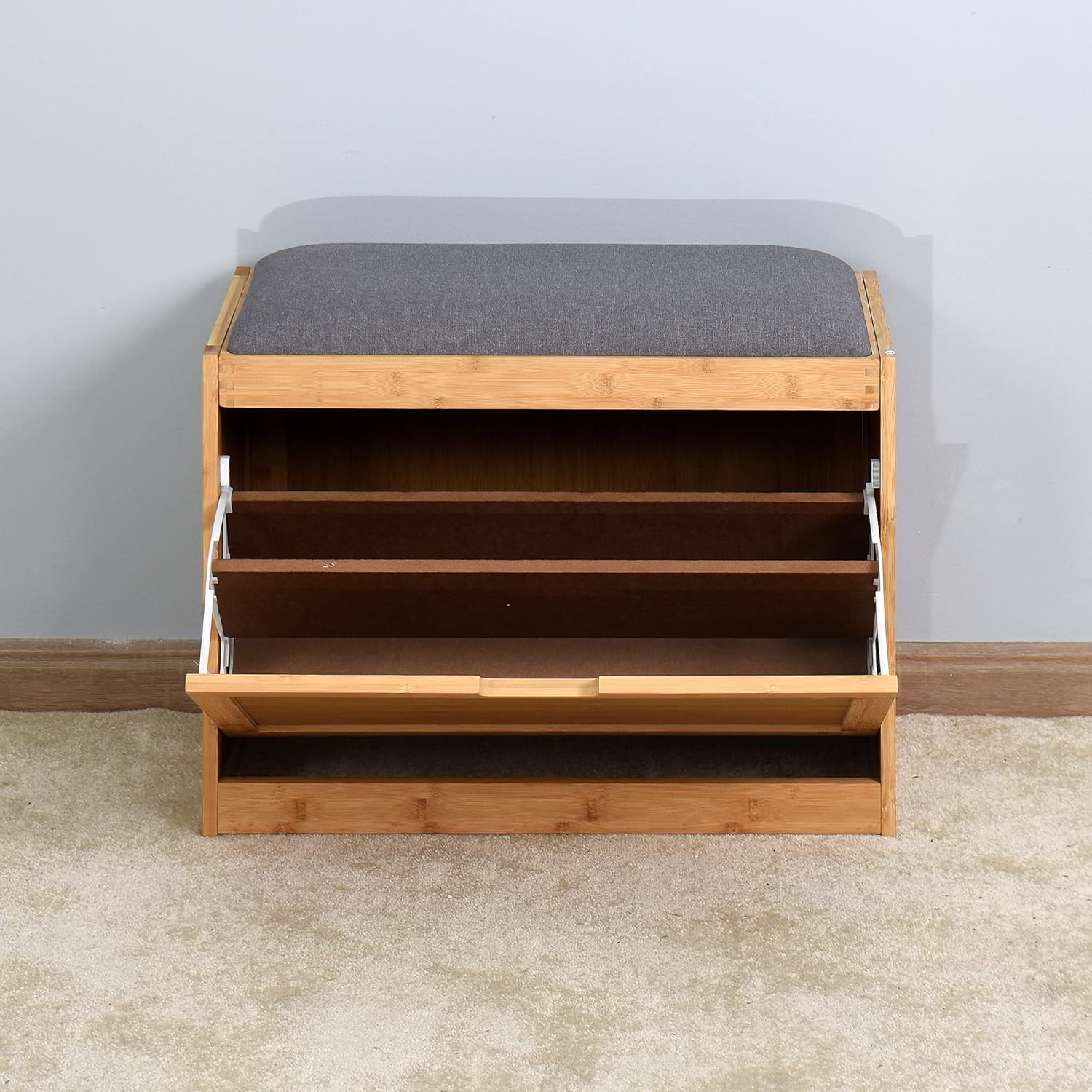 Banco de bambú para entrada, para sala de estar, zapatero con estante plegable, 24.8 x 11.6 x 18.9 pulgadas