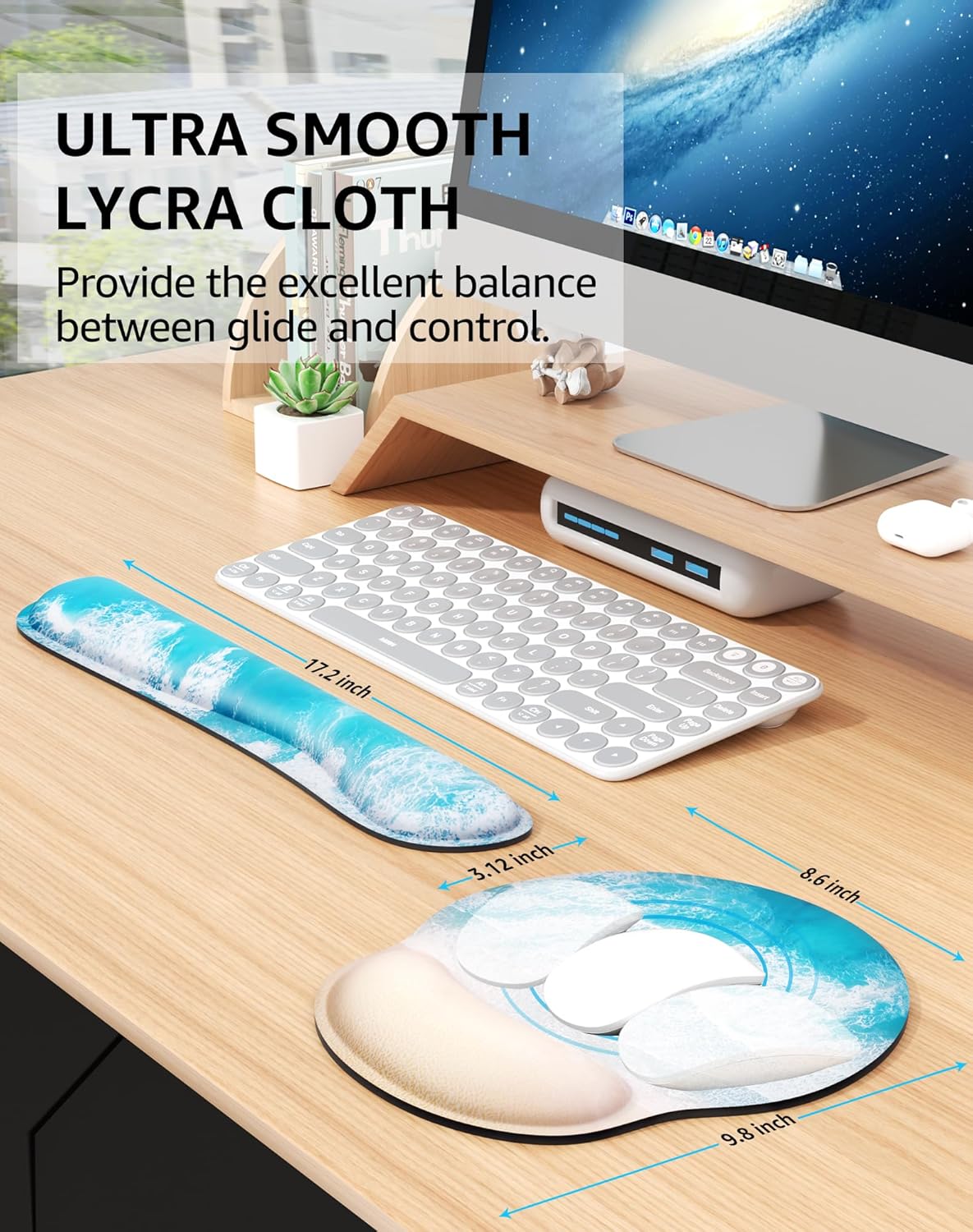 KTRIO Alfombrilla de mouse ergonómica con soporte de muñeca, cómodo reposamuñecas para teclado, almohadilla de espuma viscoelástica para teclado,