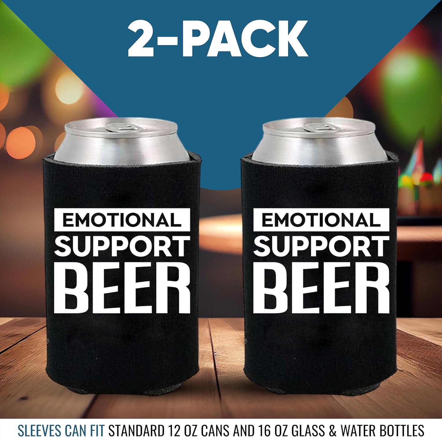 Soporte emocional divertido para latas de cerveza con aislamiento térmico para bebidas con soda, cerveza Hugger Coolies (negro, 2 unidades)
