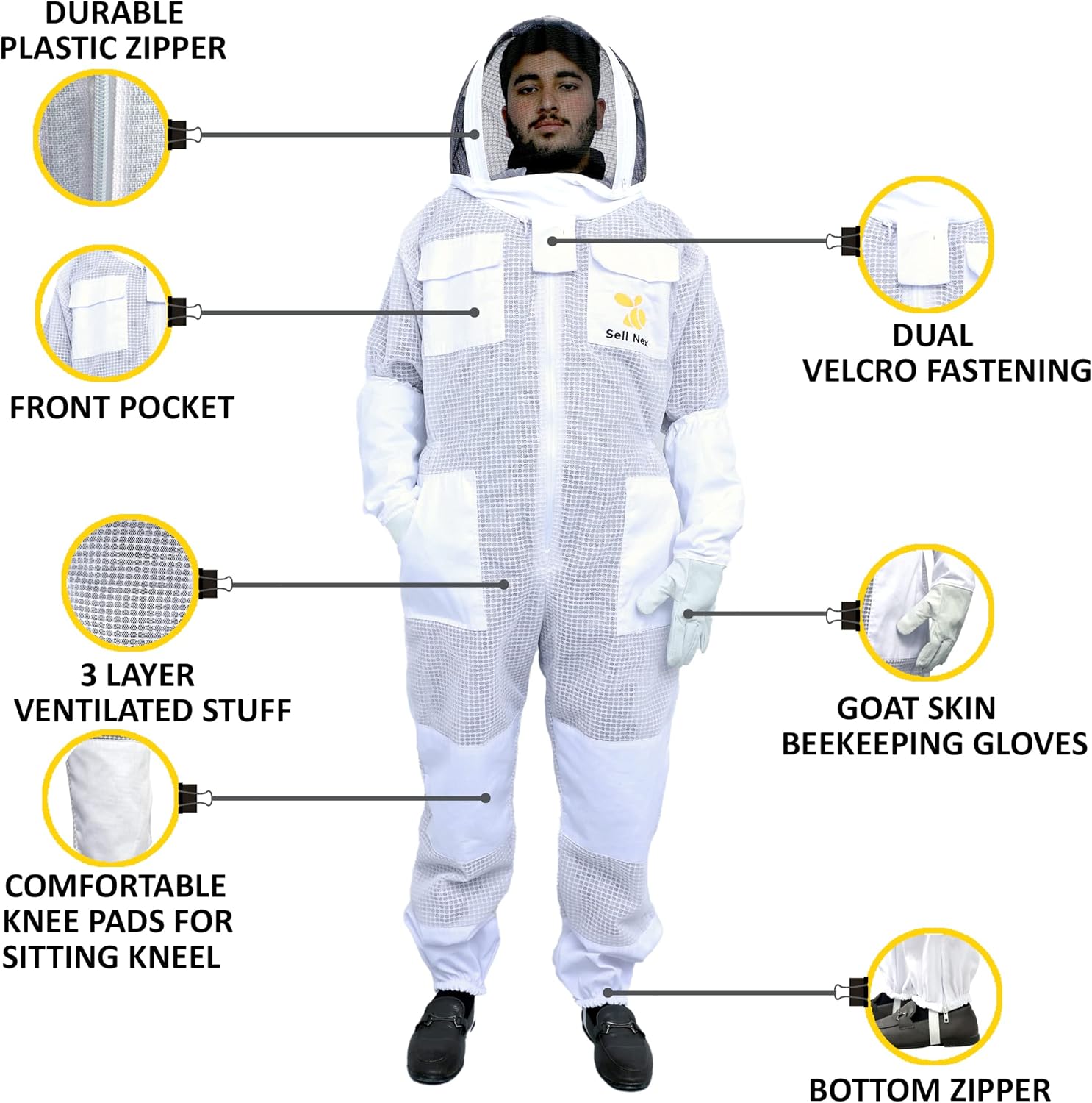 Sell Nex – Traje de abeja profesional de 3 capas ventilado para apicultor, traje de apicultura, traje a prueba de picaduras de abeja, con velo de