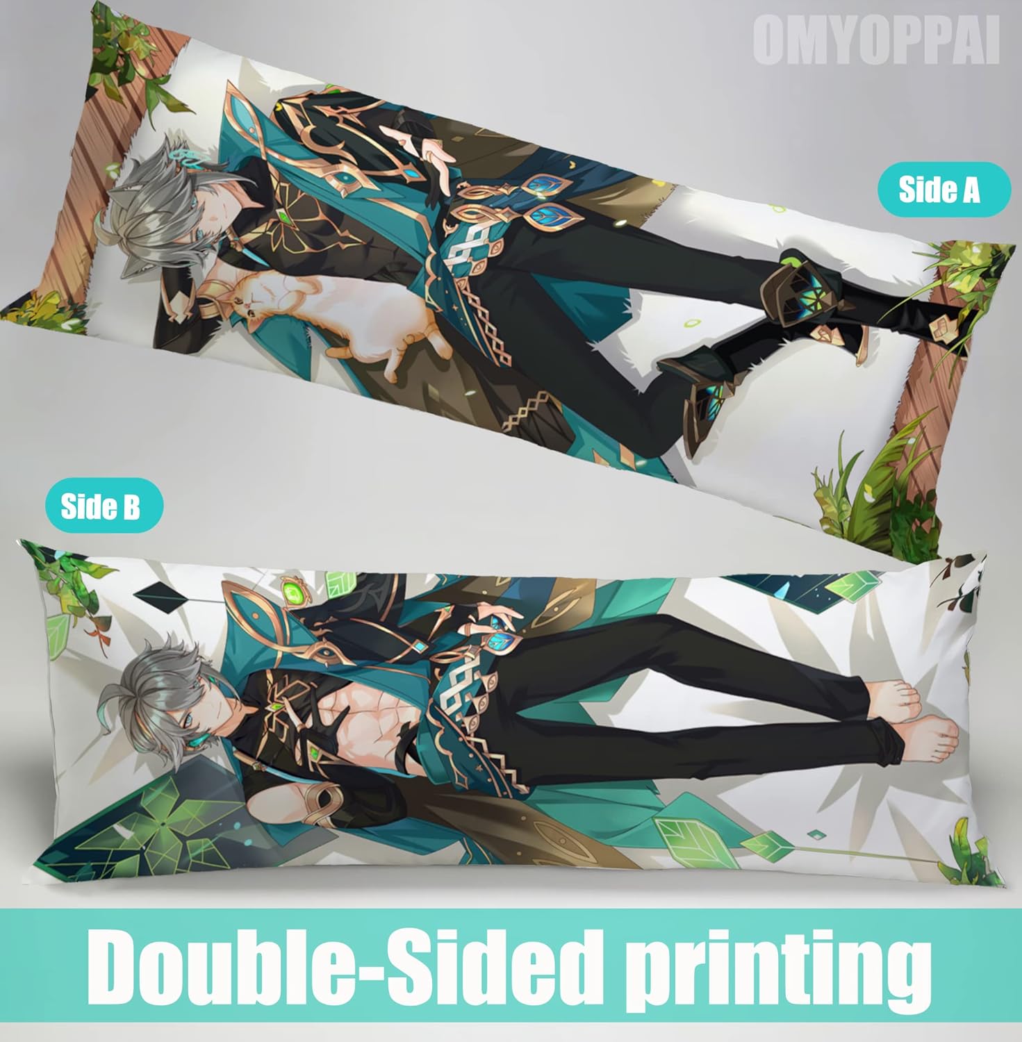 Anime Genshin Impact – Funda de almohada para abrazar el cuerpo, 19 x 59 pulgadas, funda de almohada decorativa con estampado de doble cara