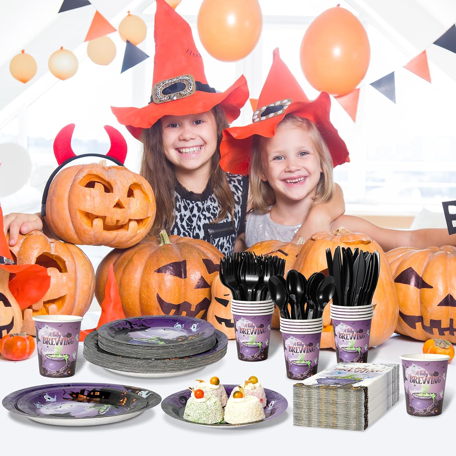 Decoración de suministros de fiesta de baby shower de Halloween, juego de platos y servilletas para baby shower, platos de papel desechables,