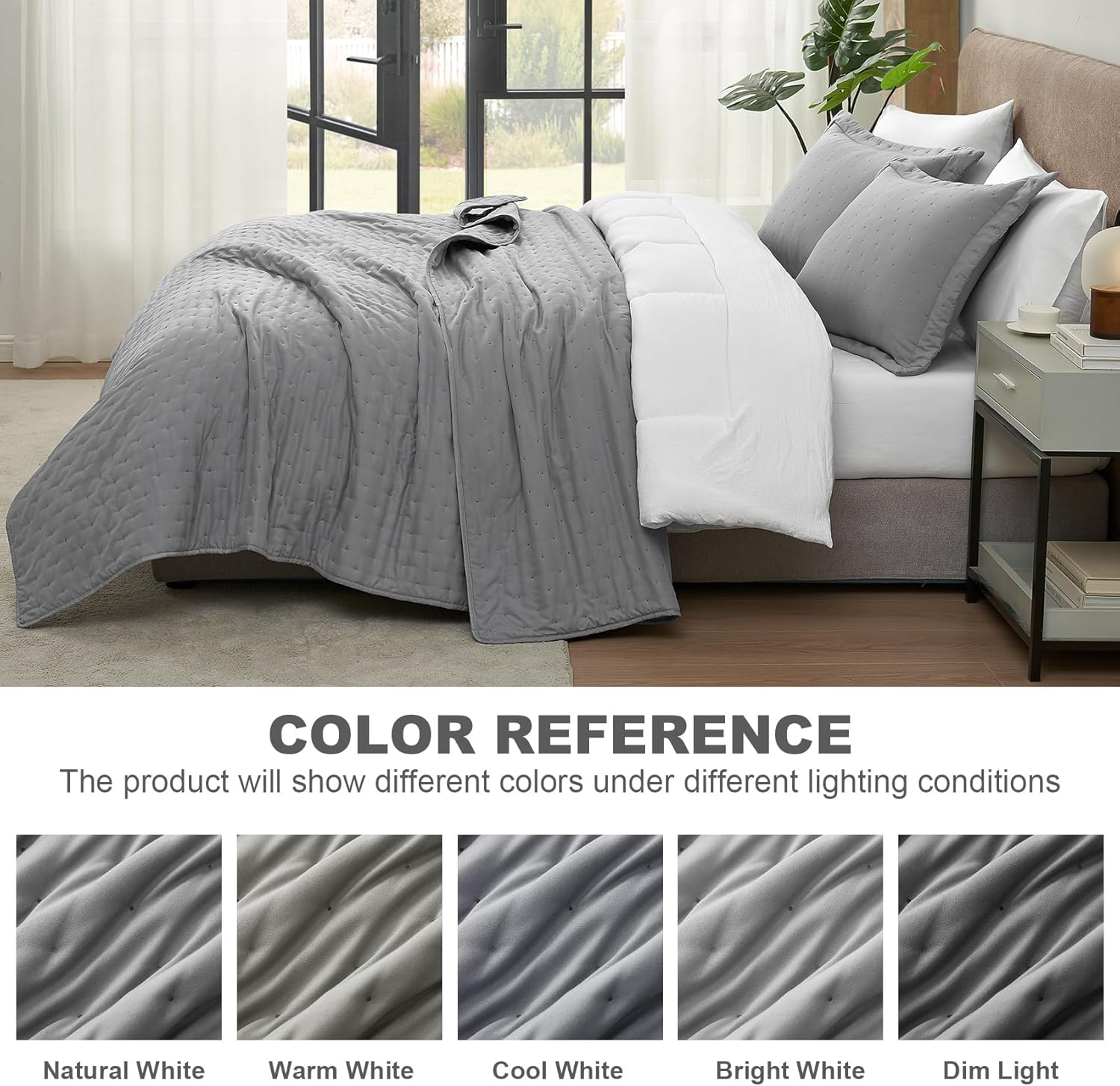 Hansleep Juego de edredón ultrasónico ligero para decoración de cama, colcha para uso en todas las estaciones (puntos grises, matrimonialqueen, 90 x