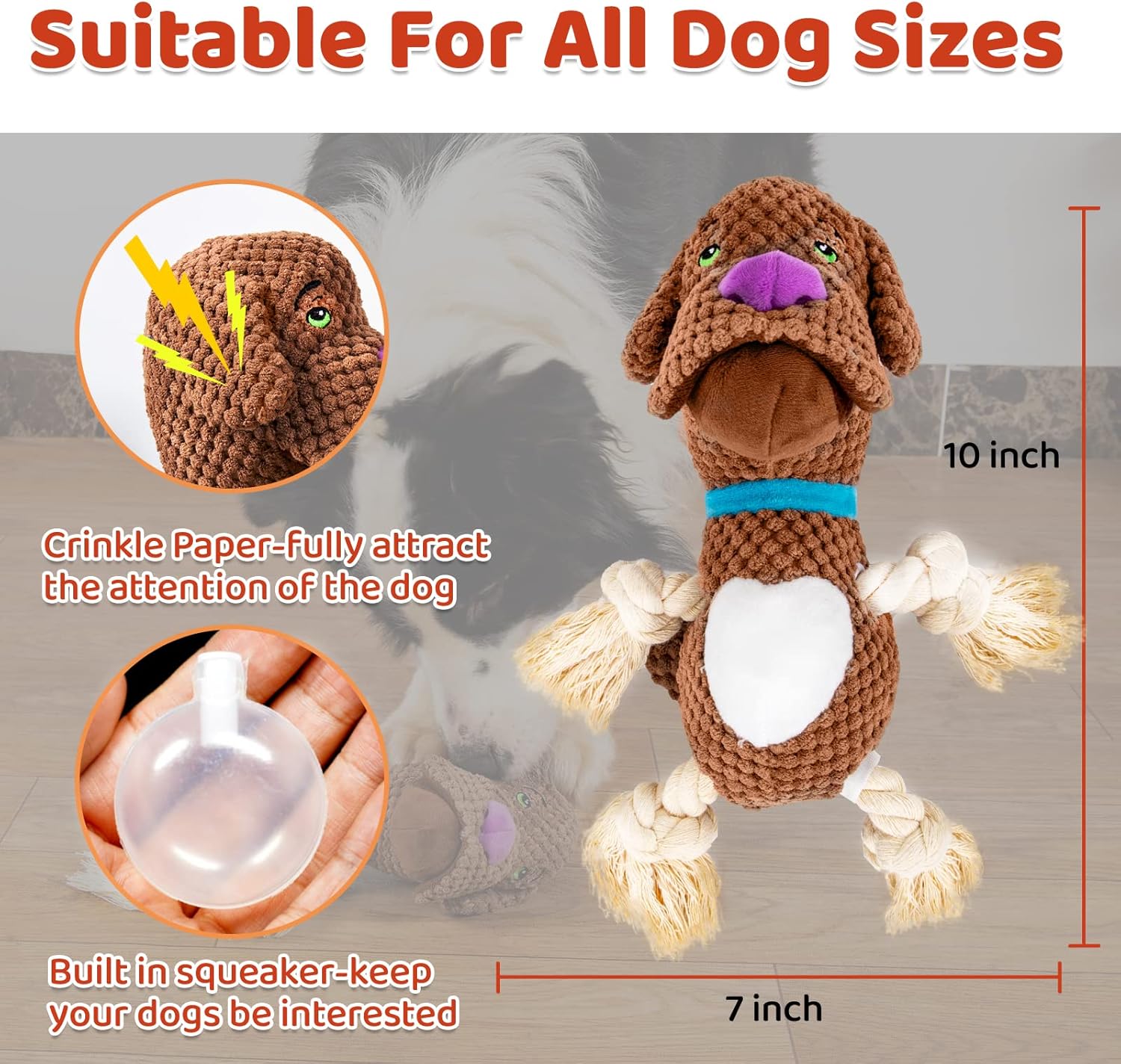 LITTLE GUY Juguete chirriante para perro, juguete masticable de animales de peluche, juguete masticable chirriante para cachorros, juguete de cuerda