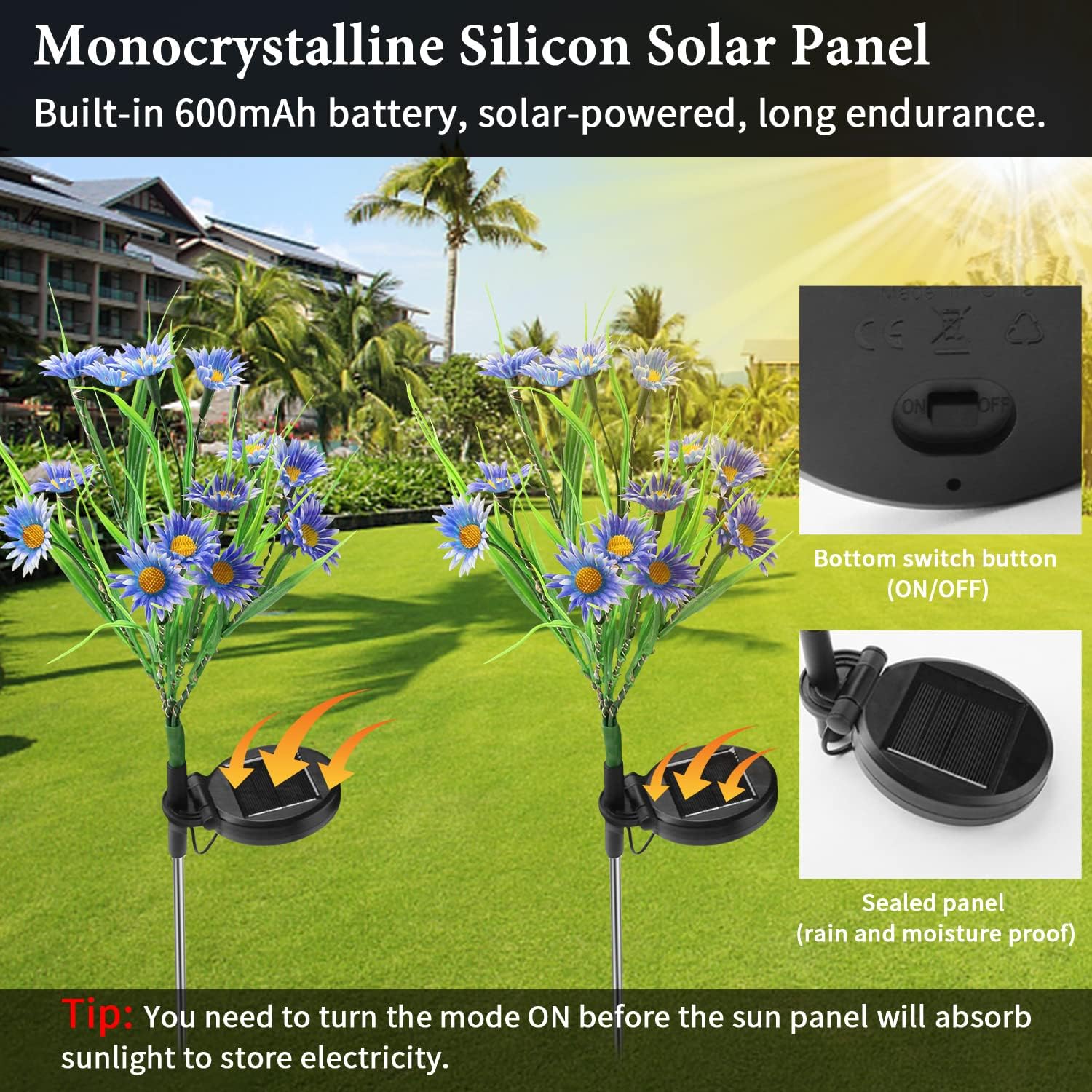 Luces solares de jardín, luces de camino de flores impermeables para exteriores, luces de jardín alimentadas por energía solar, impermeables, para