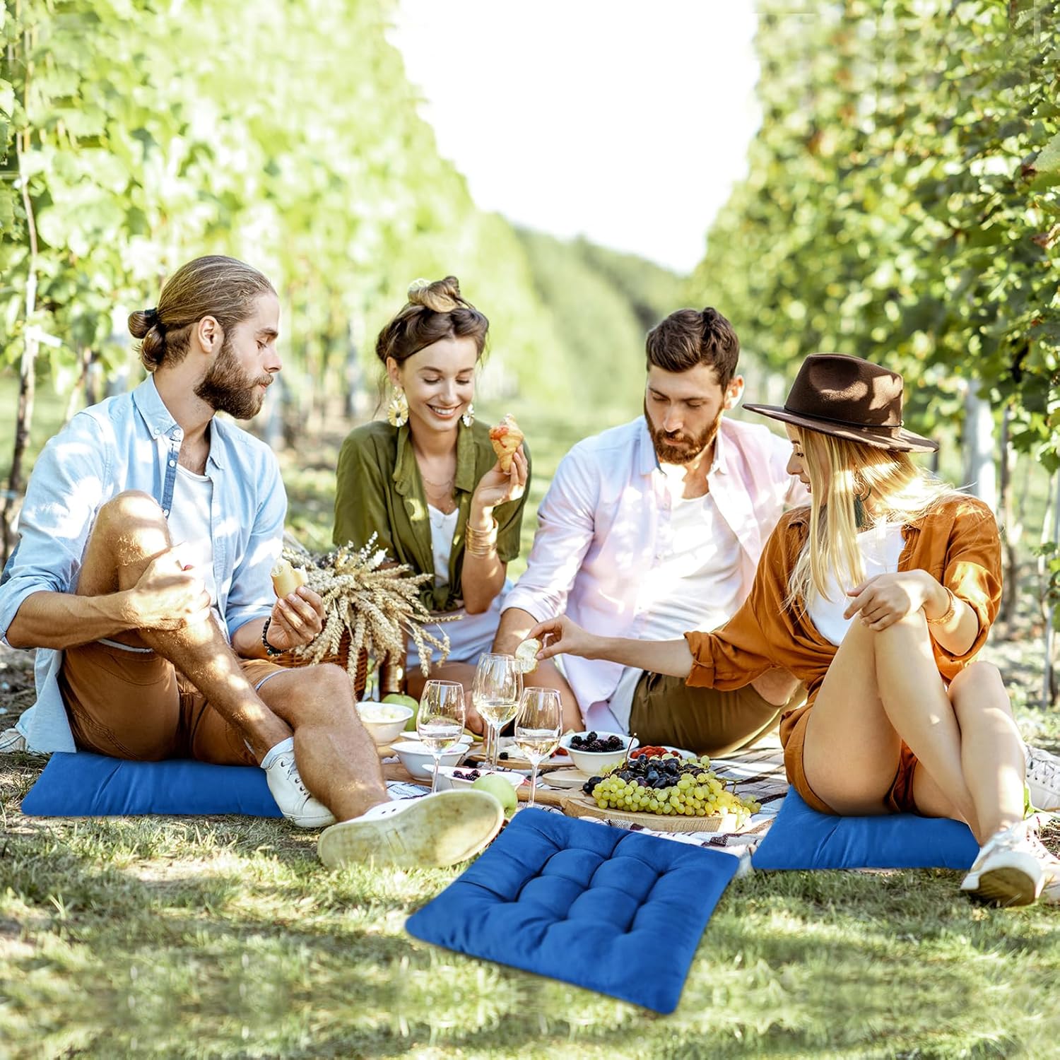 PLULON Paquete de 4 cojines para sillas de comedor, suaves y cuadradas, para interiores, cojines de asiento con lazos para cocina, oficina, aula,