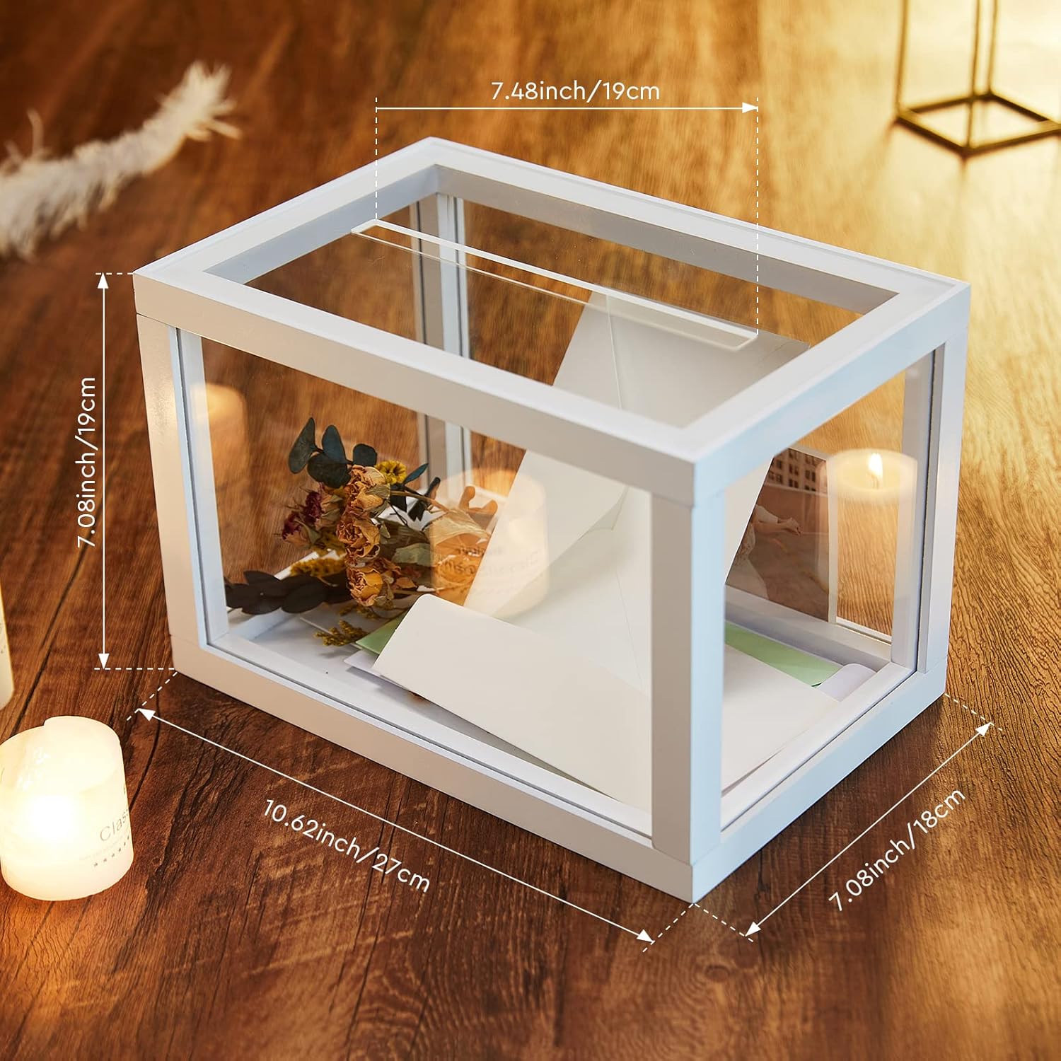 AW BRIDAL Caja de tarjetas de acrílico para recetas, caja de tarjetas de boda, caja transparente para tarjetas con tapa, caja de tarjetas para boda,