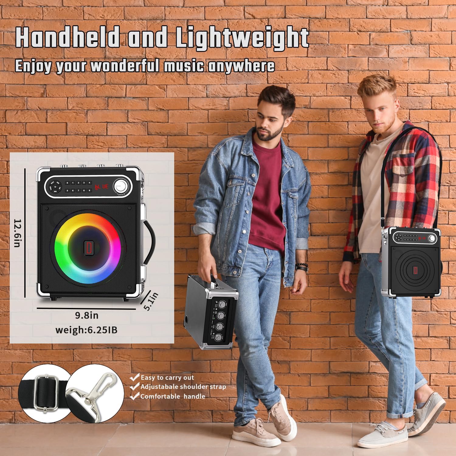 Máquina de karaoke con 2 micrófonos inalámbricos, altavoz portátil Bluetooth 5.1 para adultos y niños, ajuste de gravesagudos, sistema PA con