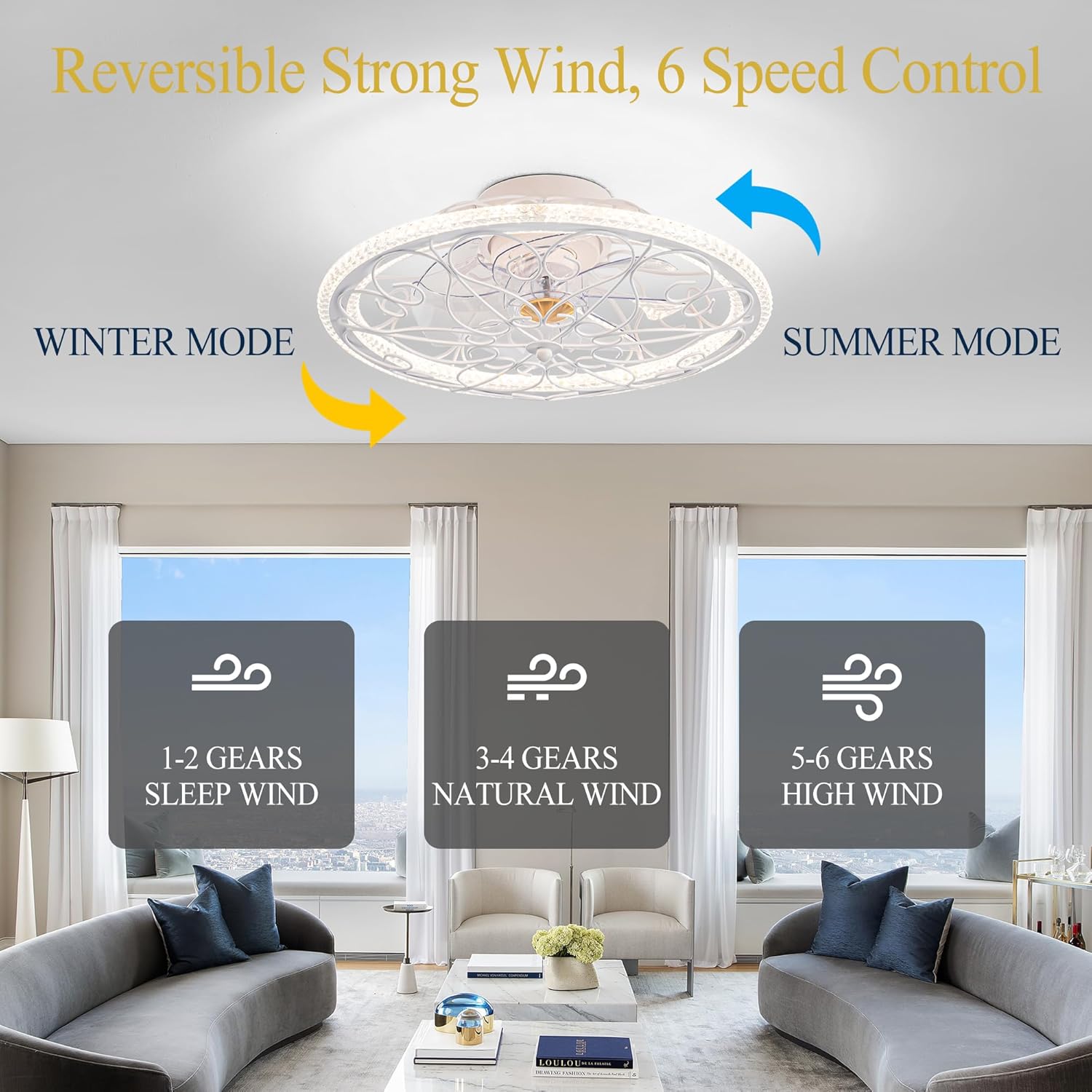 NORFOLK Ventiladores de techo de 20 pulgadas con luces y control remoto, ventilador de iluminación moderno de perfil bajo y montaje empotrado,